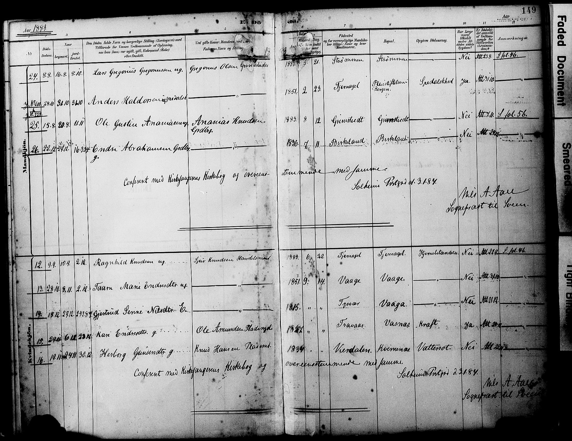 Sveio Sokneprestembete, SAB/A-78501/H/Haa: Parish register (official) no. B 2, 1883-1894, p. 149
