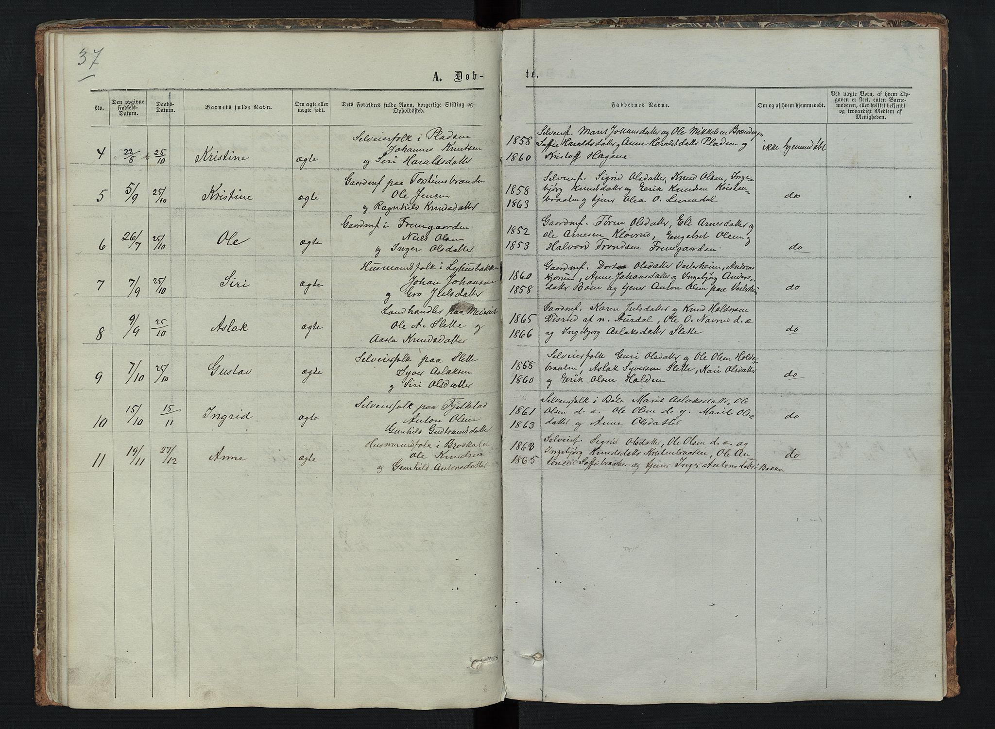 Sør-Aurdal prestekontor, AV/SAH-PREST-128/H/Ha/Hab/L0006: Parish register (copy) no. 6, 1866-1893, p. 37