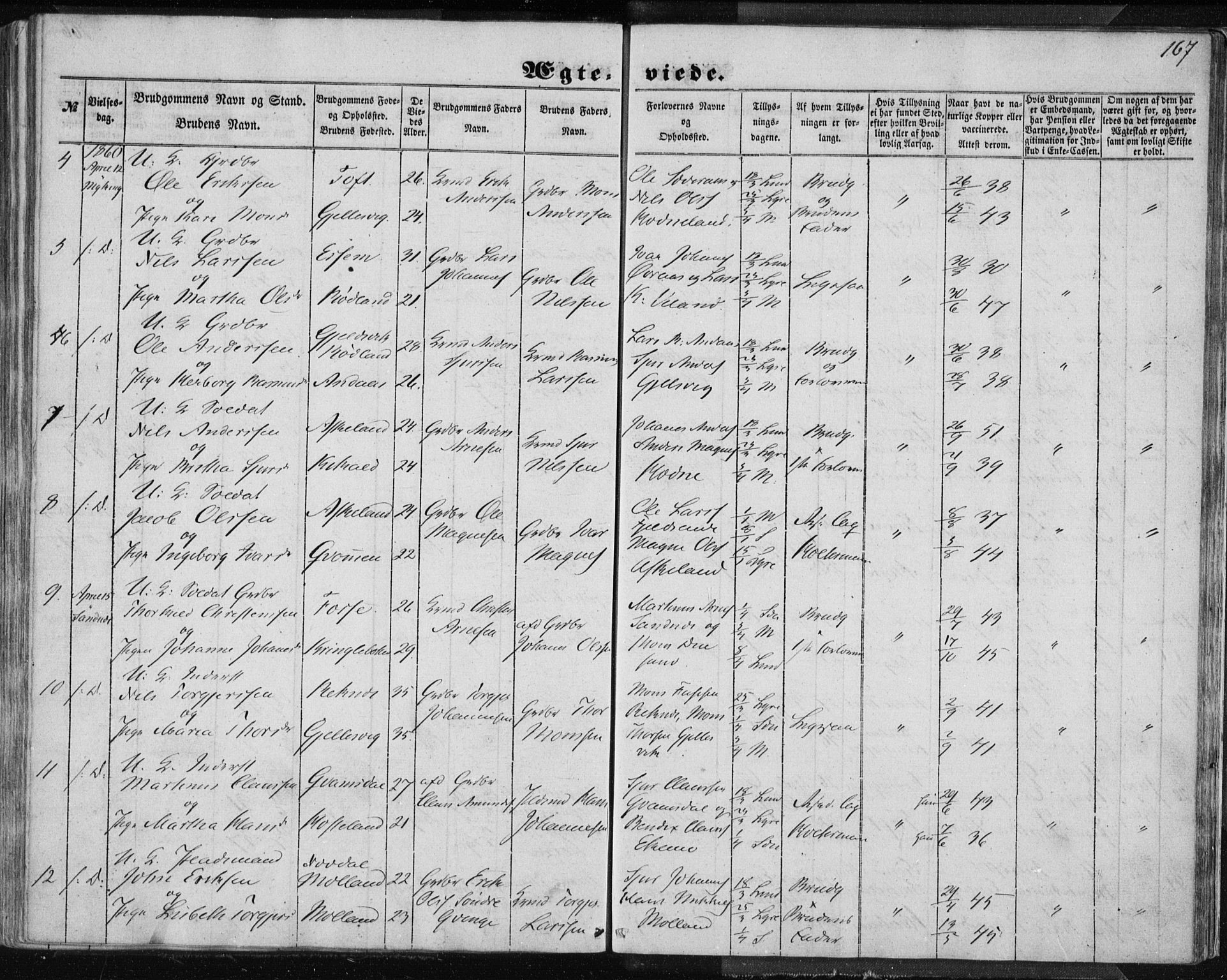 Lindås Sokneprestembete, AV/SAB-A-76701/H/Haa/Haaa/L0013: Parish register (official) no. A 13, 1848-1862, p. 167