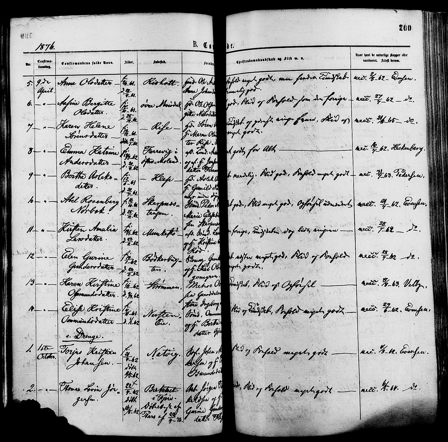 Øyestad sokneprestkontor, AV/SAK-1111-0049/F/Fa/L0016: Parish register (official) no. A 16, 1874-1886, p. 200