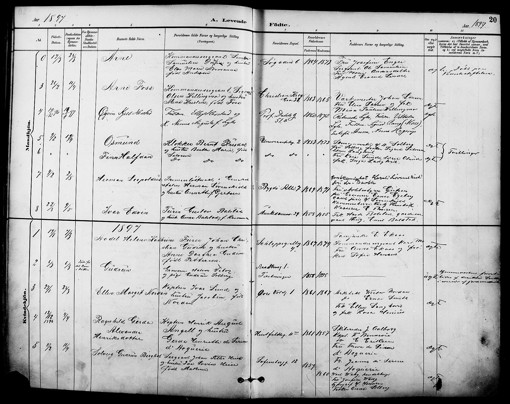 Garnisonsmenigheten Kirkebøker, SAO/A-10846/F/Fa/L0013: Parish register (official) no. 13, 1894-1904, p. 20