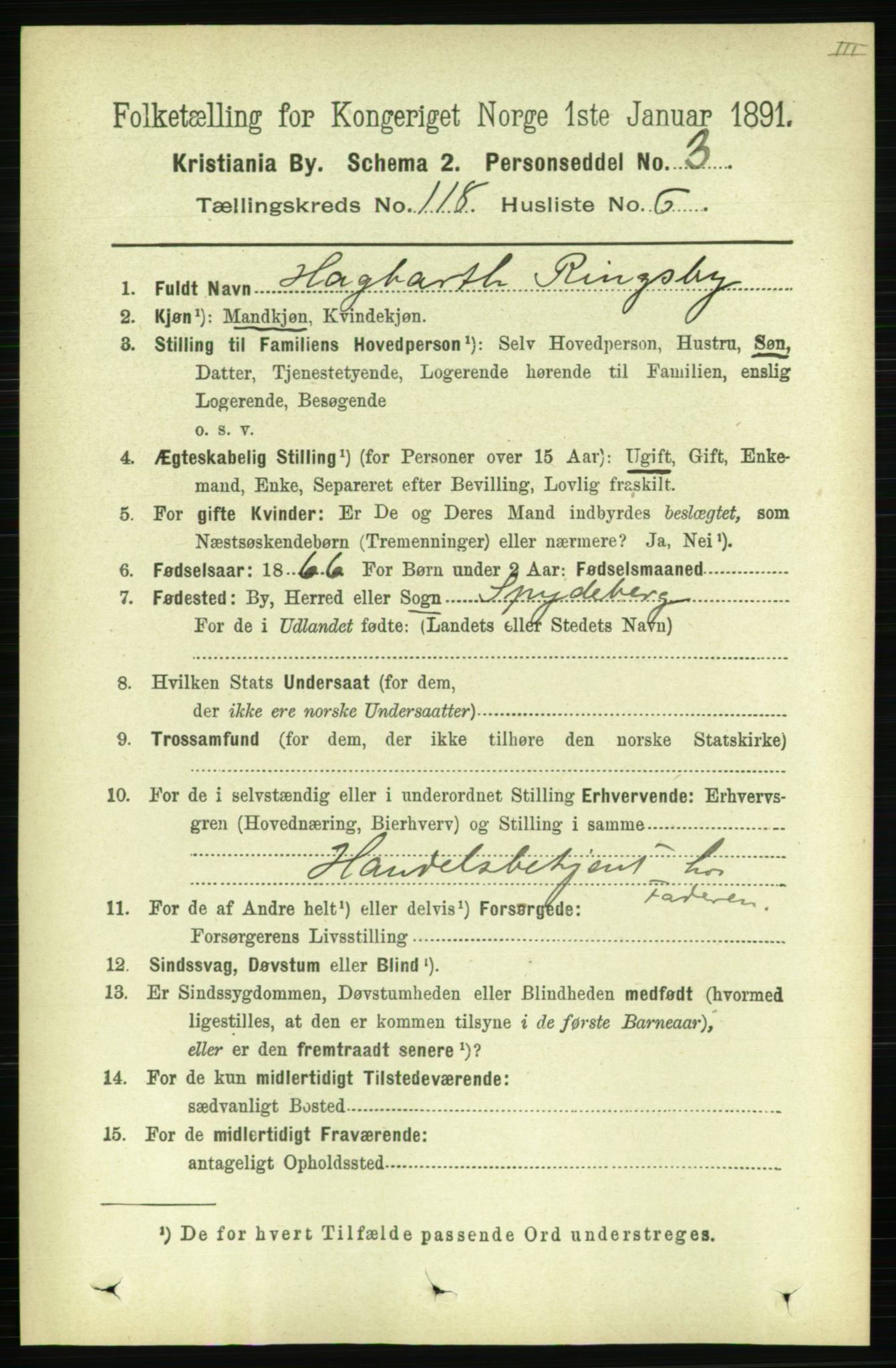 RA, 1891 census for 0301 Kristiania, 1891, p. 63352