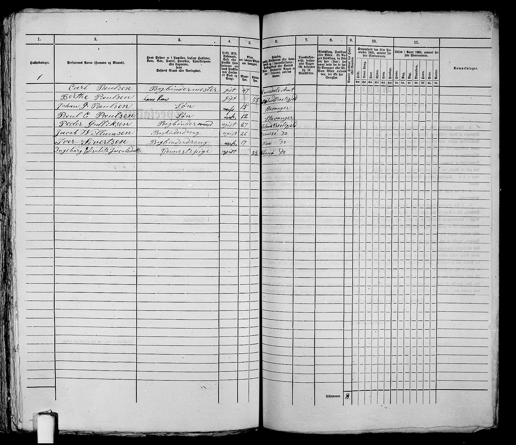 RA, 1865 census for Stavanger, 1865, p. 345