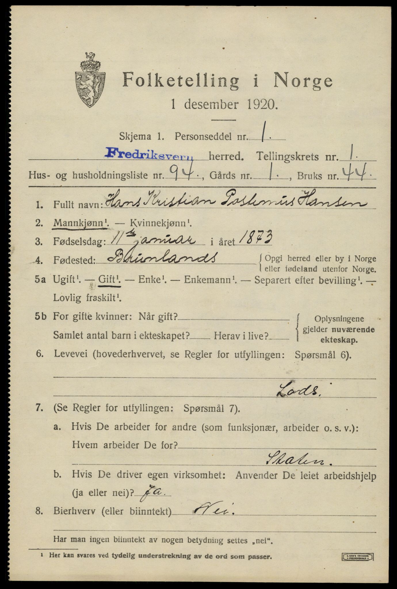SAKO, 1920 census for Fredriksvern, 1920, p. 977