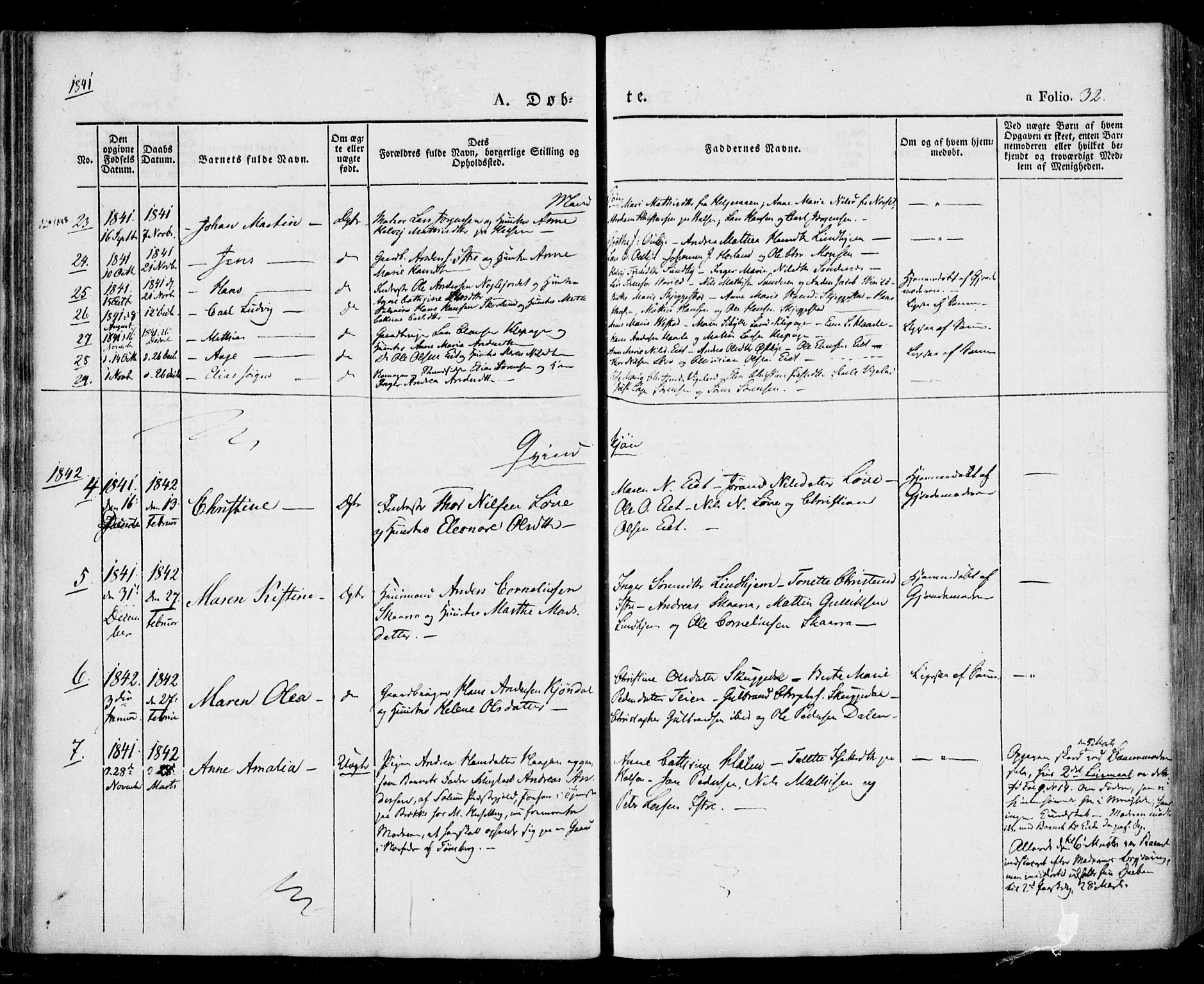 Tjølling kirkebøker, AV/SAKO-A-60/F/Fa/L0006: Parish register (official) no. 6, 1835-1859, p. 32