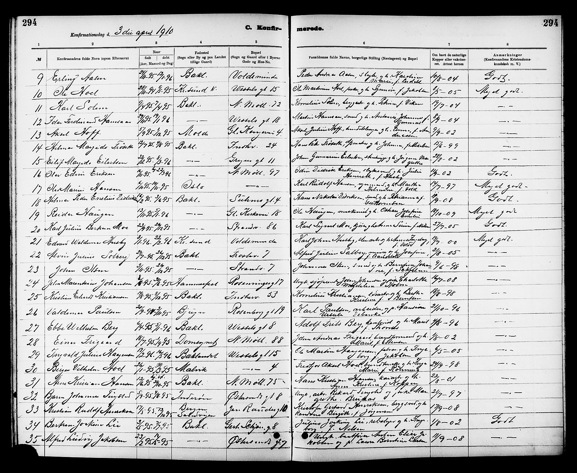 Ministerialprotokoller, klokkerbøker og fødselsregistre - Sør-Trøndelag, SAT/A-1456/605/L0254: Parish register (copy) no. 605C01, 1908-1916, p. 294