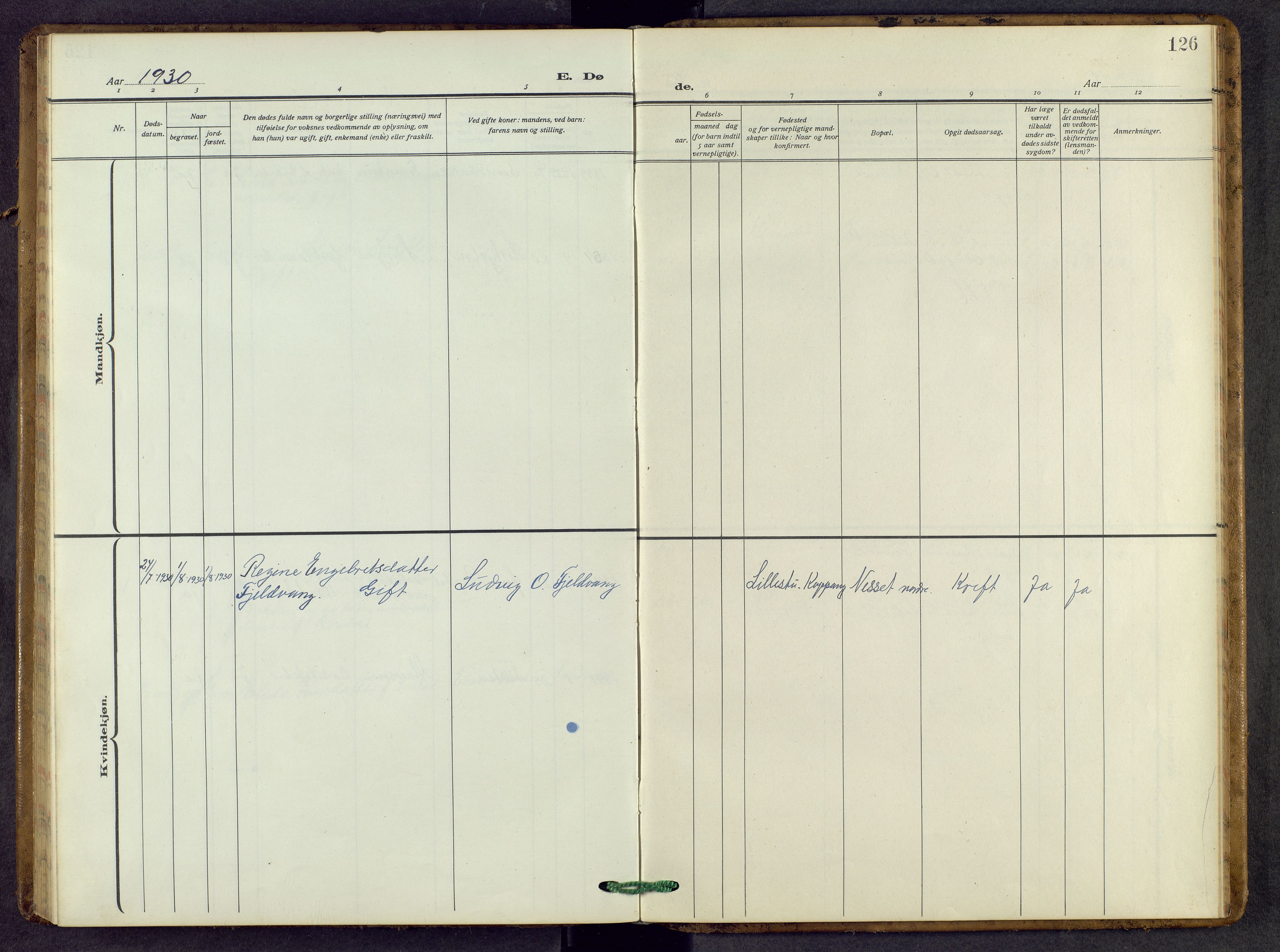 Stor-Elvdal prestekontor, SAH/PREST-052/H/Ha/Hab/L0007: Parish register (copy) no. 7, 1921-1959, p. 126