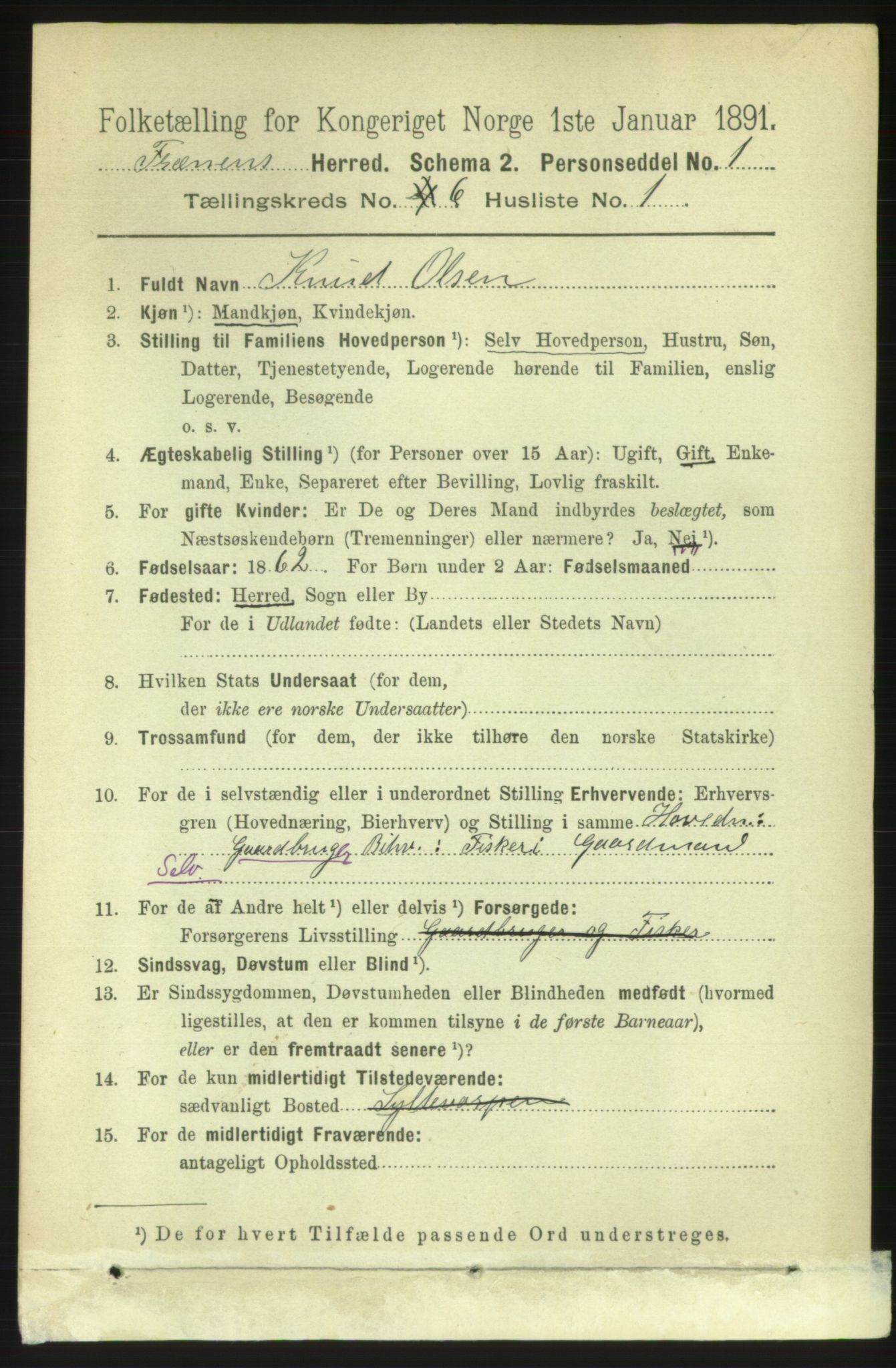 RA, 1891 census for 1548 Fræna, 1891, p. 1860