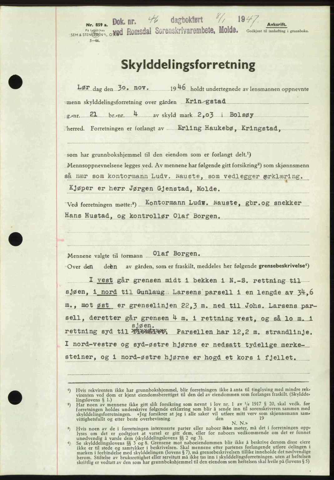 Romsdal sorenskriveri, AV/SAT-A-4149/1/2/2C: Mortgage book no. A22, 1947-1947, Diary no: : 46/1947