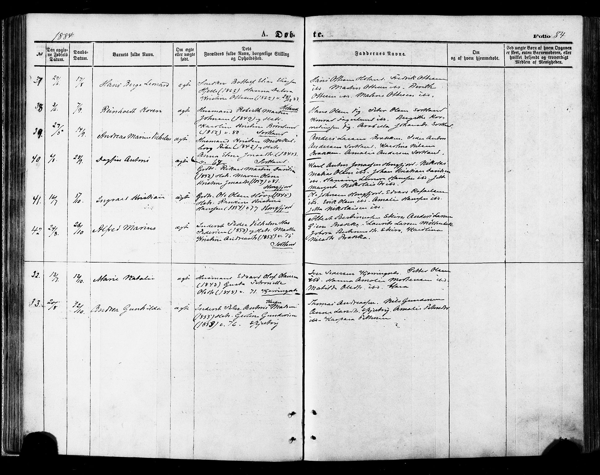 Ministerialprotokoller, klokkerbøker og fødselsregistre - Nordland, AV/SAT-A-1459/895/L1370: Parish register (official) no. 895A05, 1873-1884, p. 84