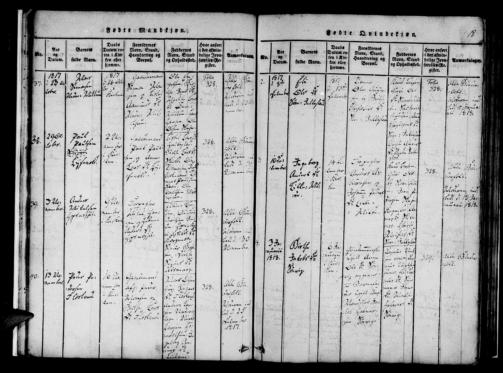 Fana Sokneprestembete, SAB/A-75101/H/Haa/Haaa/L0007: Parish register (official) no. A 7, 1816-1828, p. 18