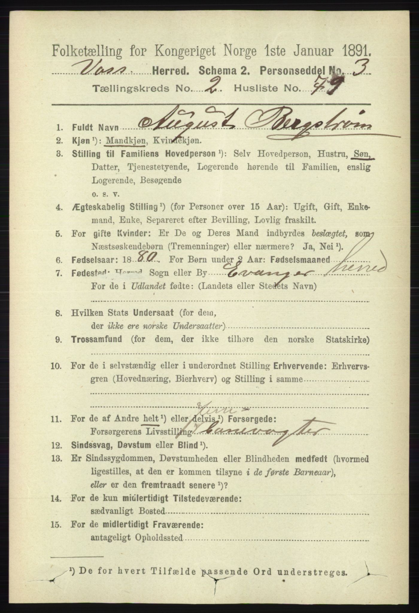 RA, 1891 census for 1235 Voss, 1891, p. 1122