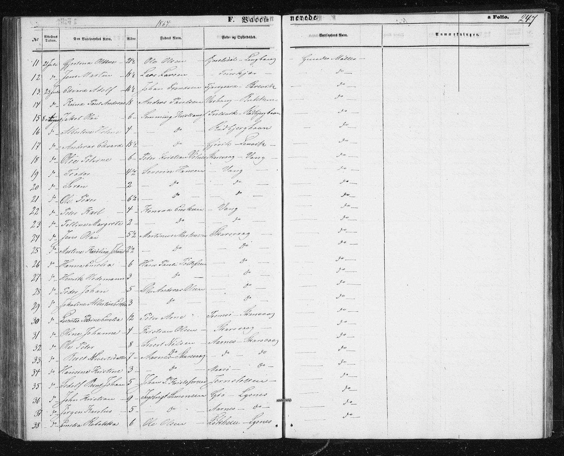 Lenvik sokneprestembete, SATØ/S-1310/H/Ha/Hab/L0004klokker: Parish register (copy) no. 4, 1859-1869, p. 247
