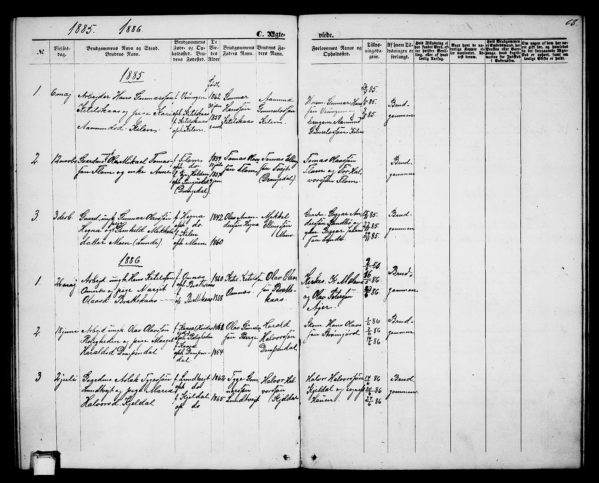 Lunde kirkebøker, SAKO/A-282/G/Gb/L0001: Parish register (copy) no. II 1, 1866-1887, p. 68