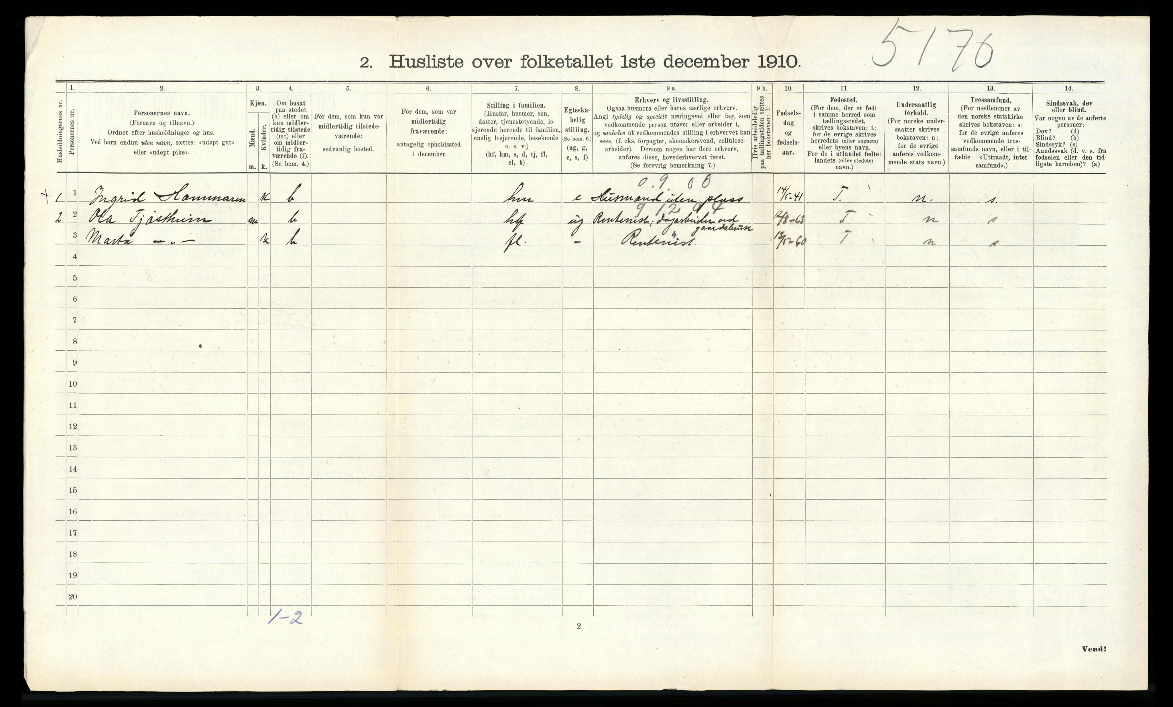 RA, 1910 census for Suldal, 1910, p. 348