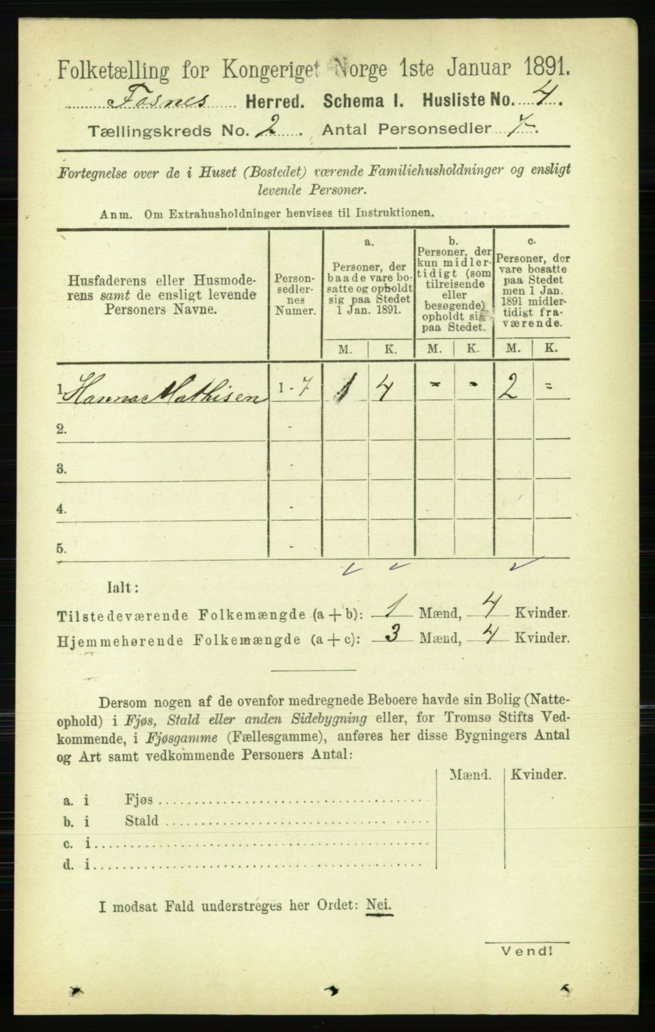 RA, 1891 census for 1748 Fosnes, 1891, p. 368