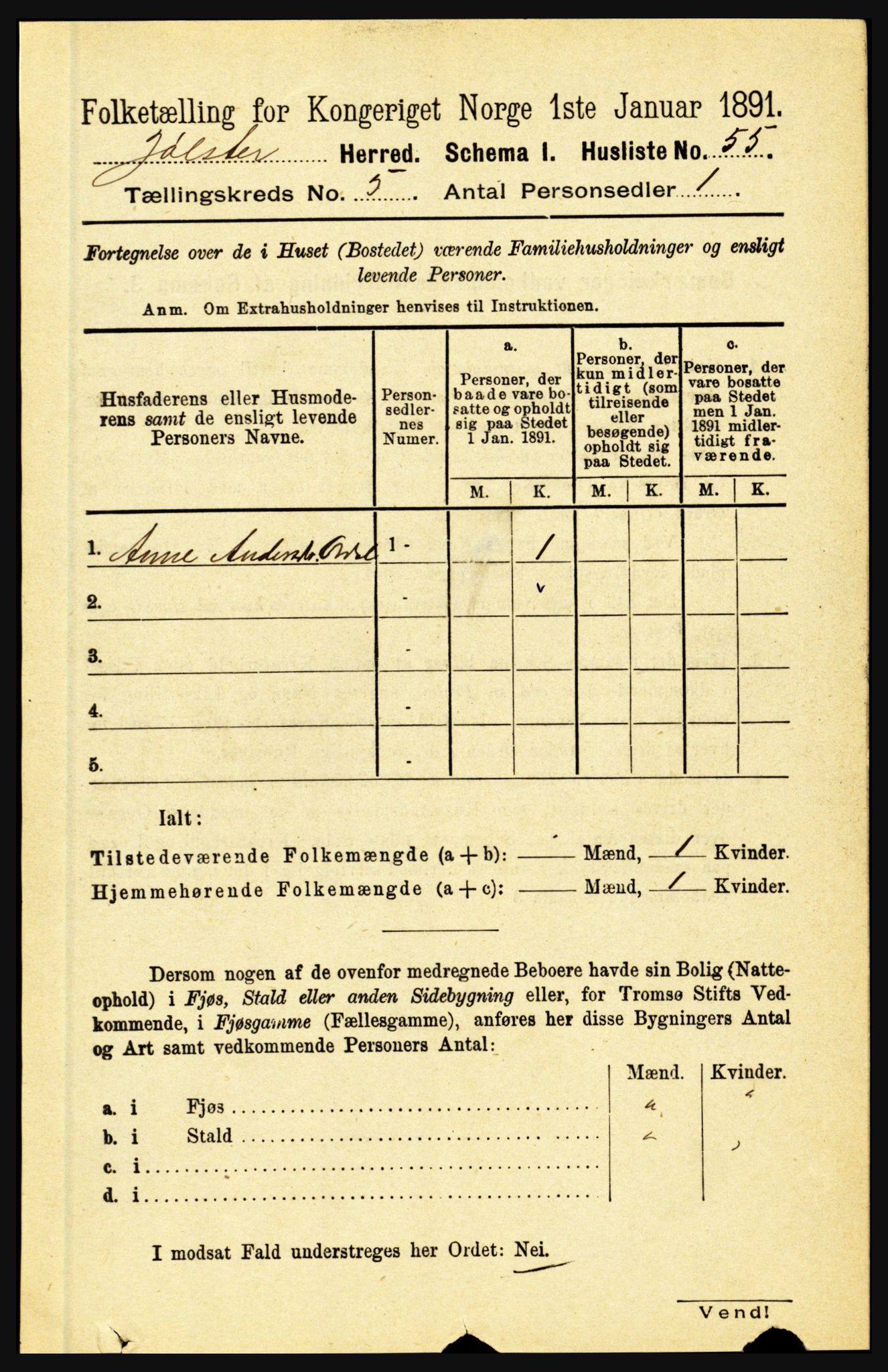 RA, 1891 census for 1431 Jølster, 1891, p. 1775