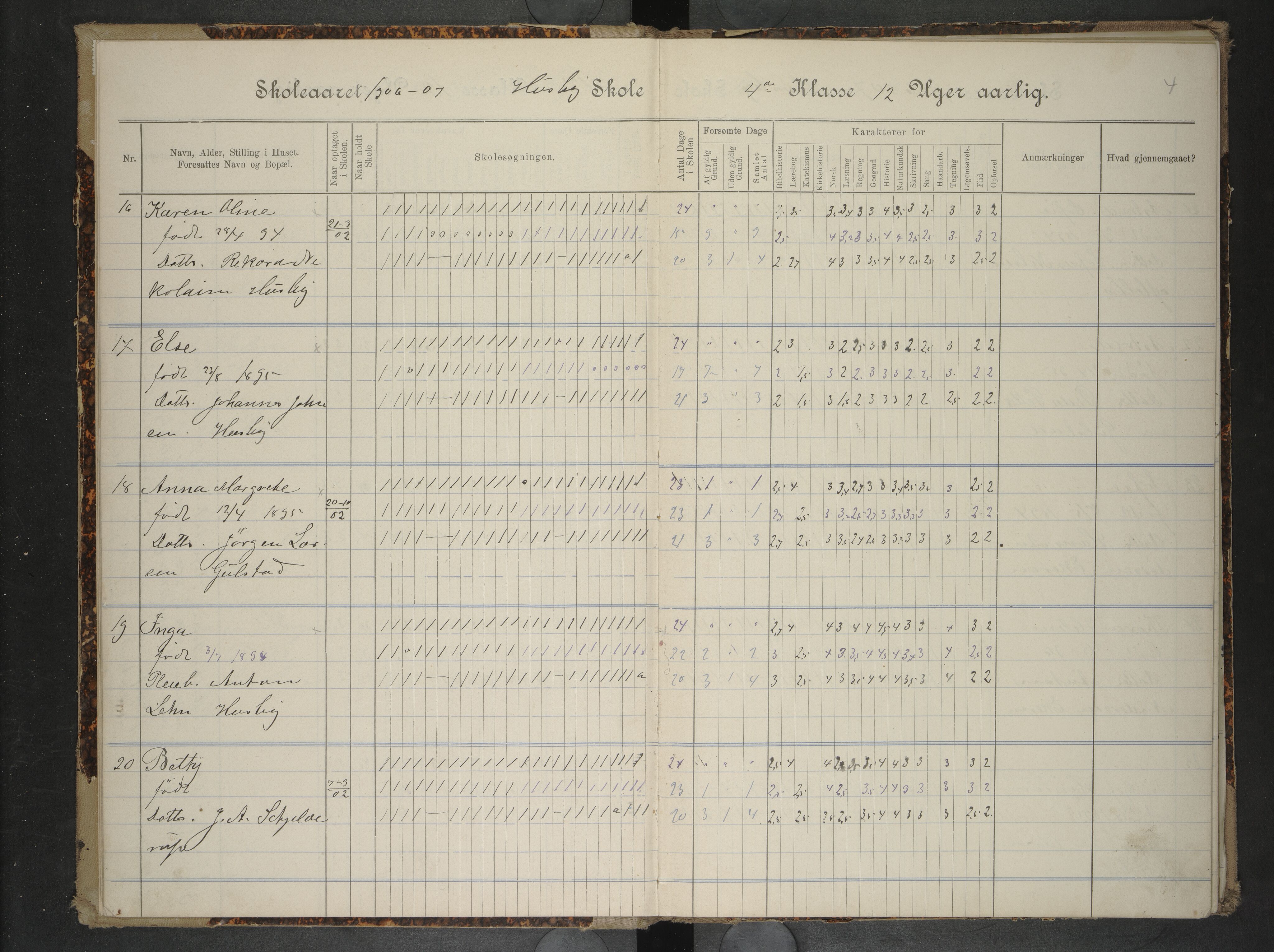 Hadsel kommune. Husby og Gulstad skole, AIN/K-18660.510.33/F/L0001: Skoleprotokoll for Husby og Gulstad skoler, 1906-1911