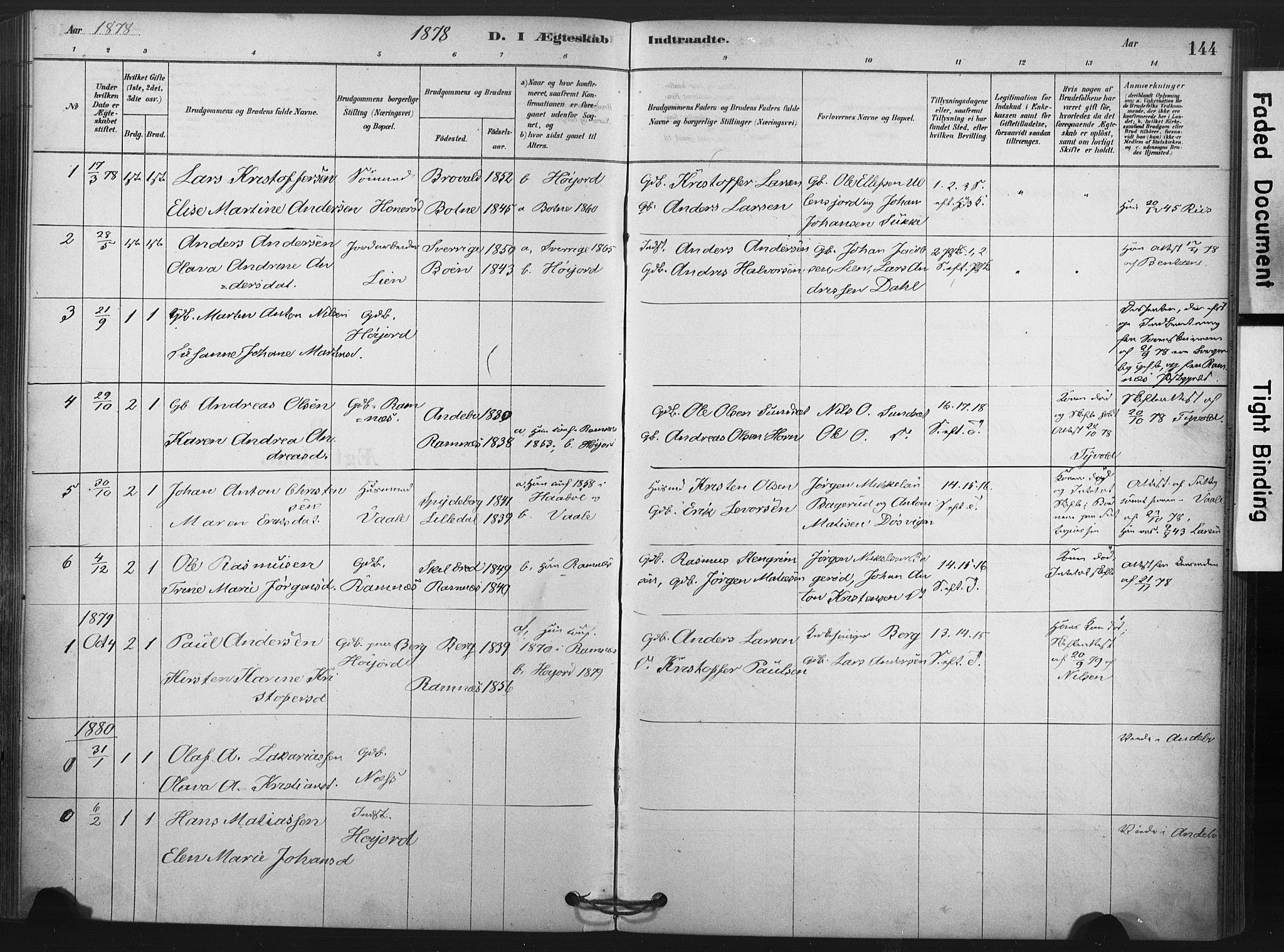 Andebu kirkebøker, AV/SAKO-A-336/F/Fa/L0009: Parish register (official) no. 9, 1878-1909, p. 144