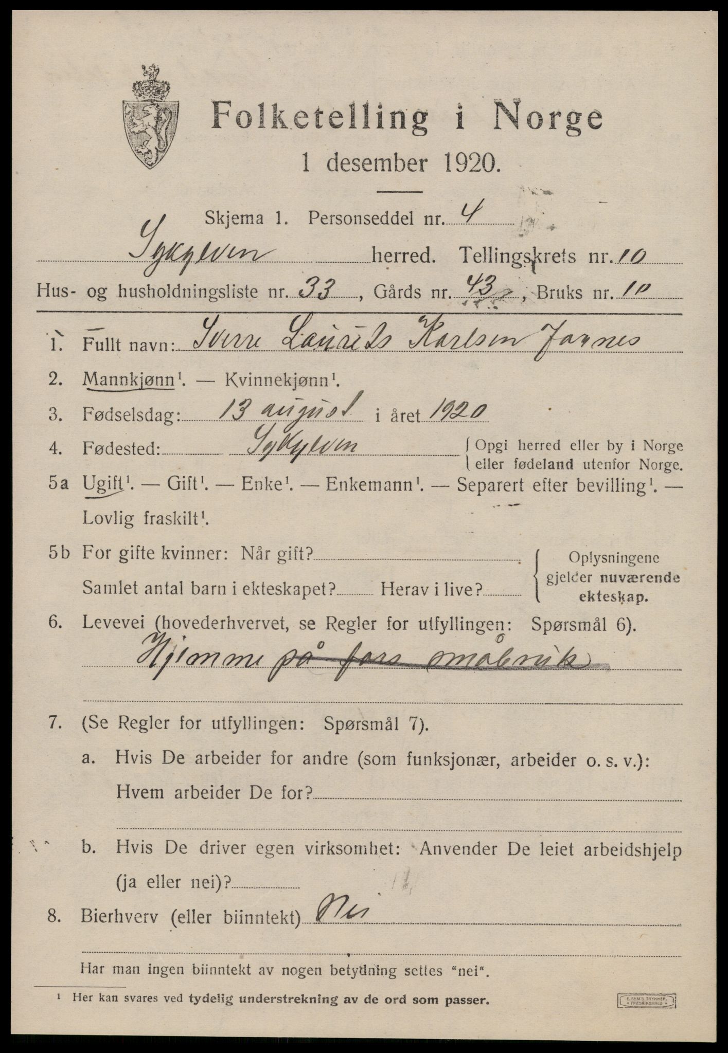 SAT, 1920 census for Sykkylven, 1920, p. 5407