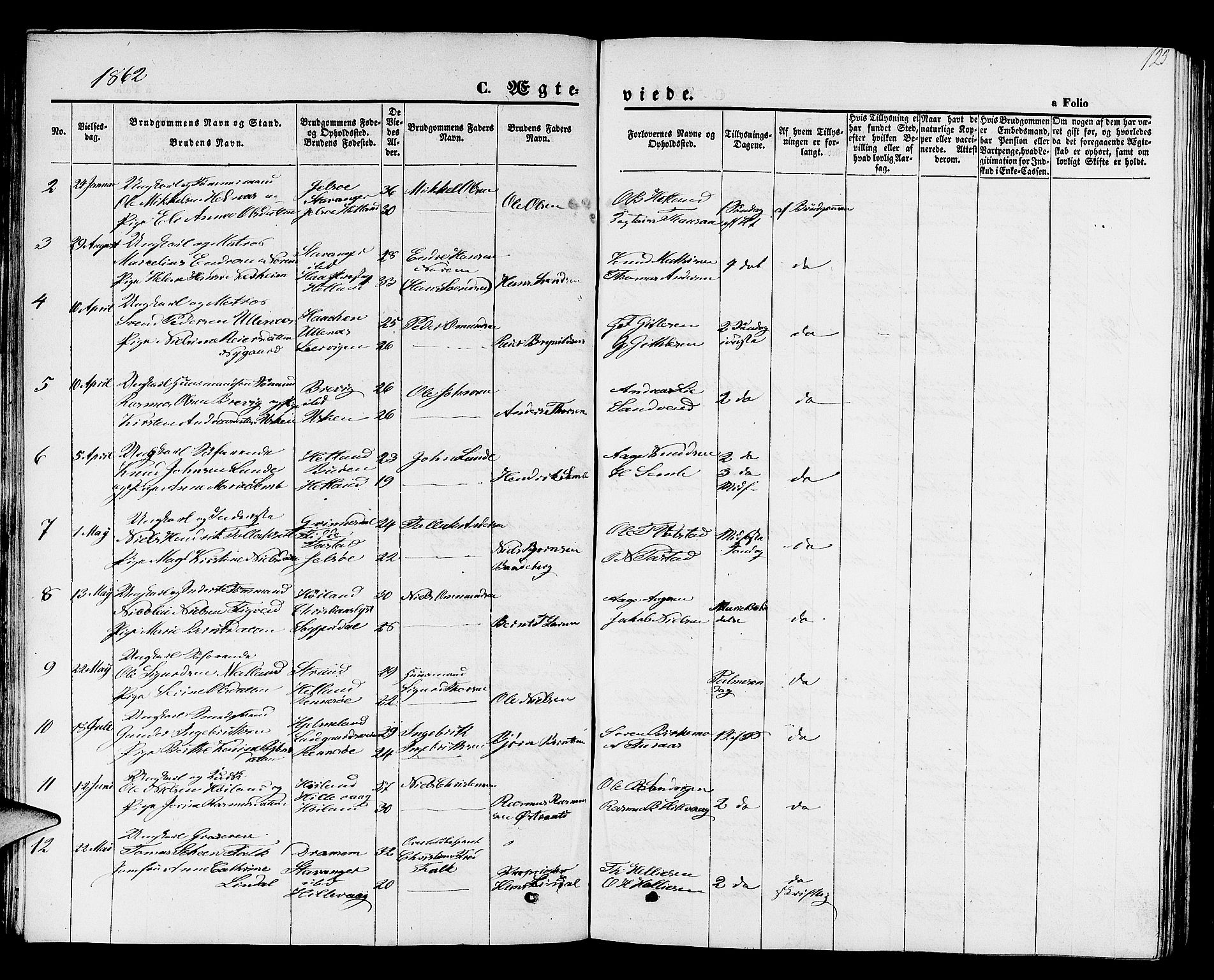 Hetland sokneprestkontor, SAST/A-101826/30/30BB/L0001: Parish register (copy) no. B 1, 1850-1868, p. 123