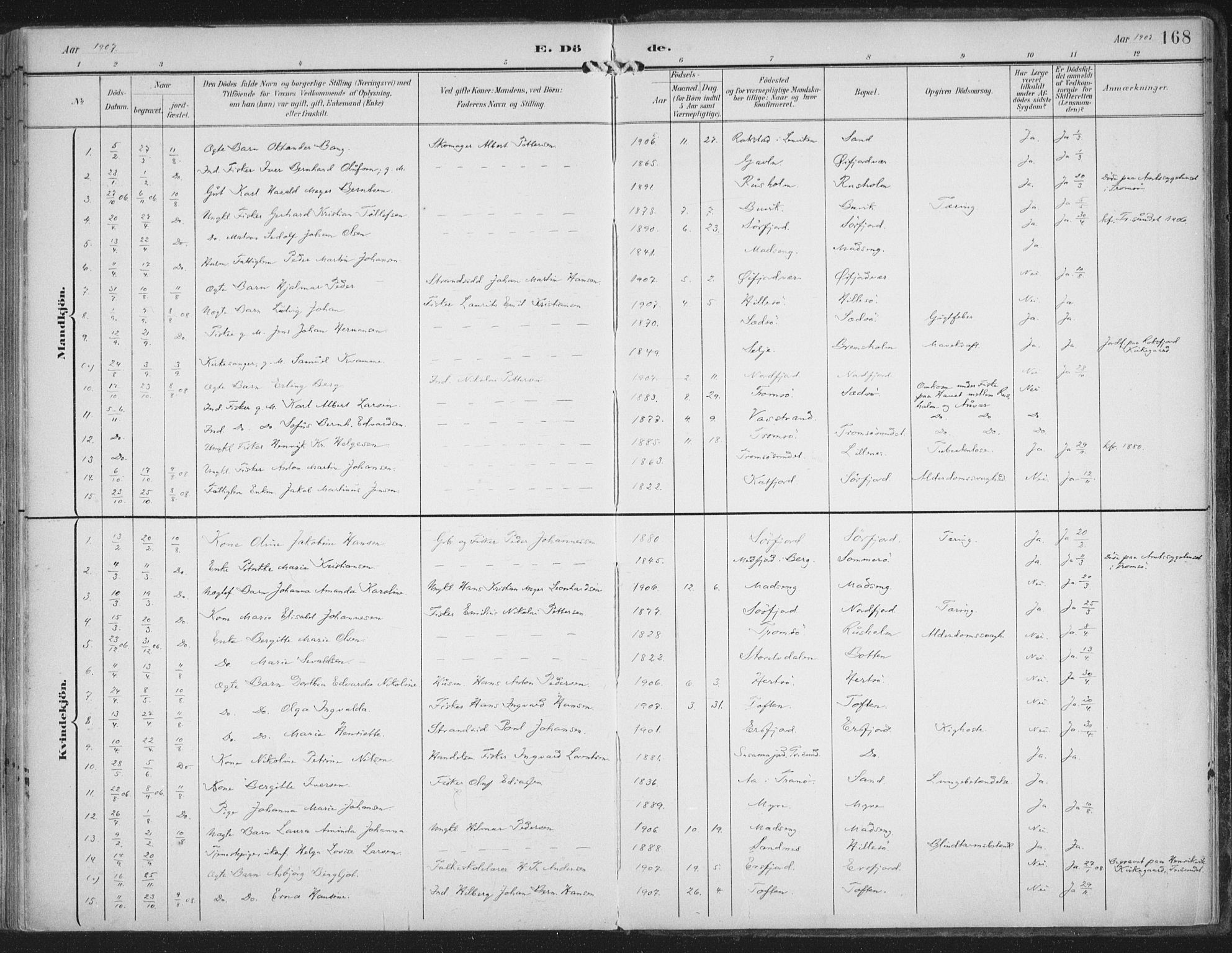 Lenvik sokneprestembete, SATØ/S-1310/H/Ha/Haa/L0015kirke: Parish register (official) no. 15, 1896-1915, p. 168