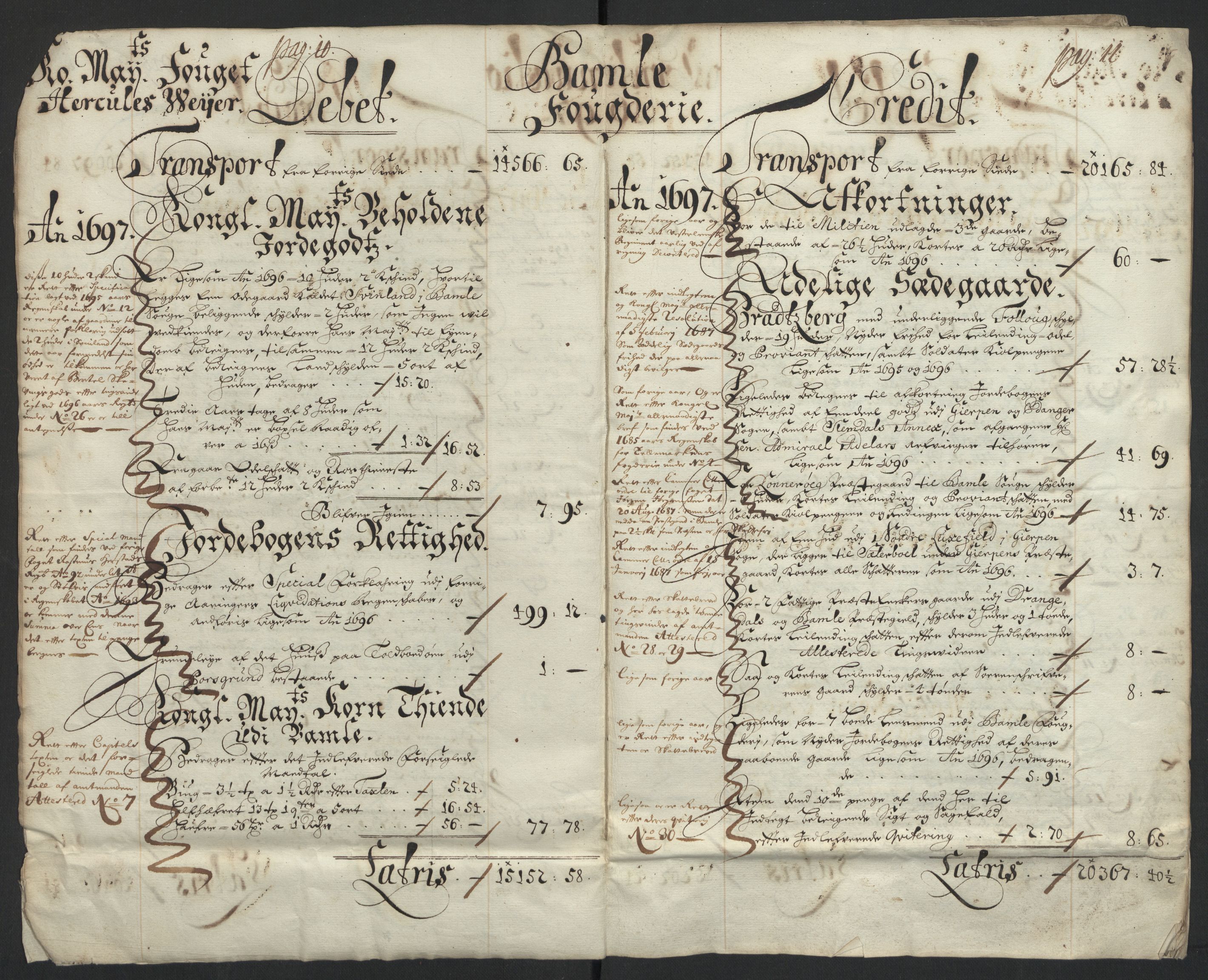 Rentekammeret inntil 1814, Reviderte regnskaper, Fogderegnskap, AV/RA-EA-4092/R36/L2096: Fogderegnskap Øvre og Nedre Telemark og Bamble, 1697, p. 9