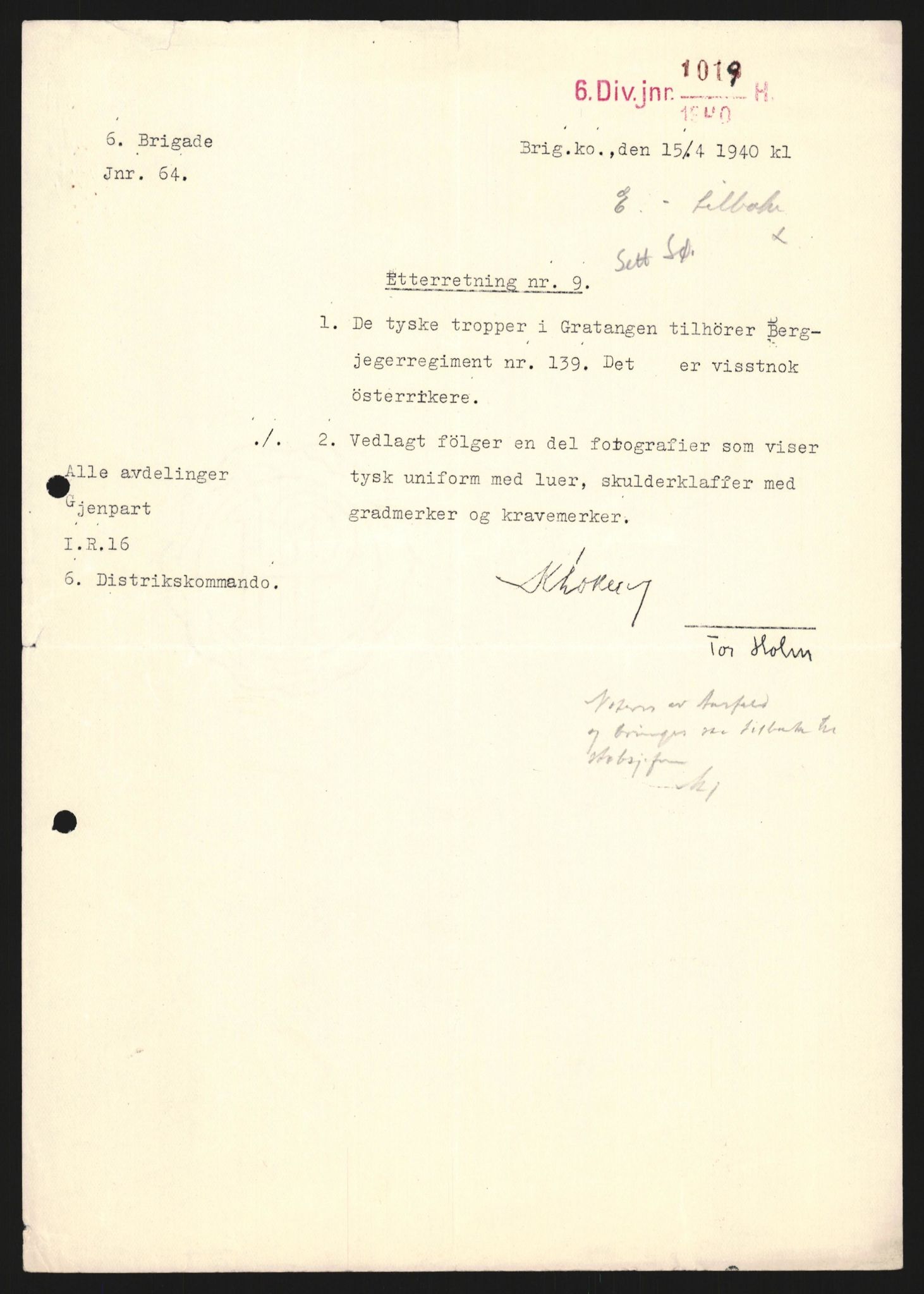 Forsvaret, Forsvarets krigshistoriske avdeling, AV/RA-RAFA-2017/Y/Yb/L0122: II-C-11-600  -  6. Divisjon med avdelinger, 1940, p. 24