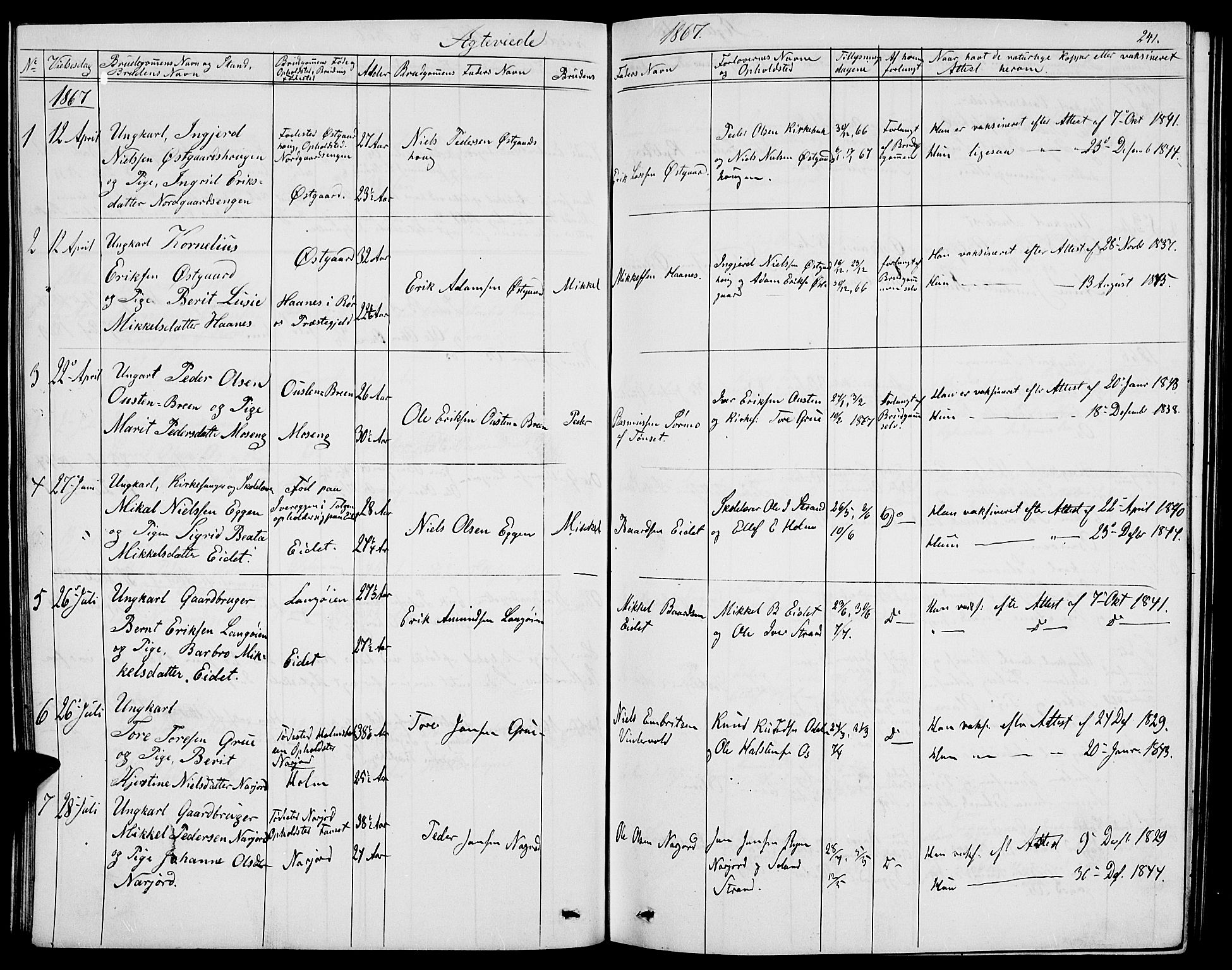 Tolga prestekontor, AV/SAH-PREST-062/L/L0004: Parish register (copy) no. 4, 1845-1887, p. 241