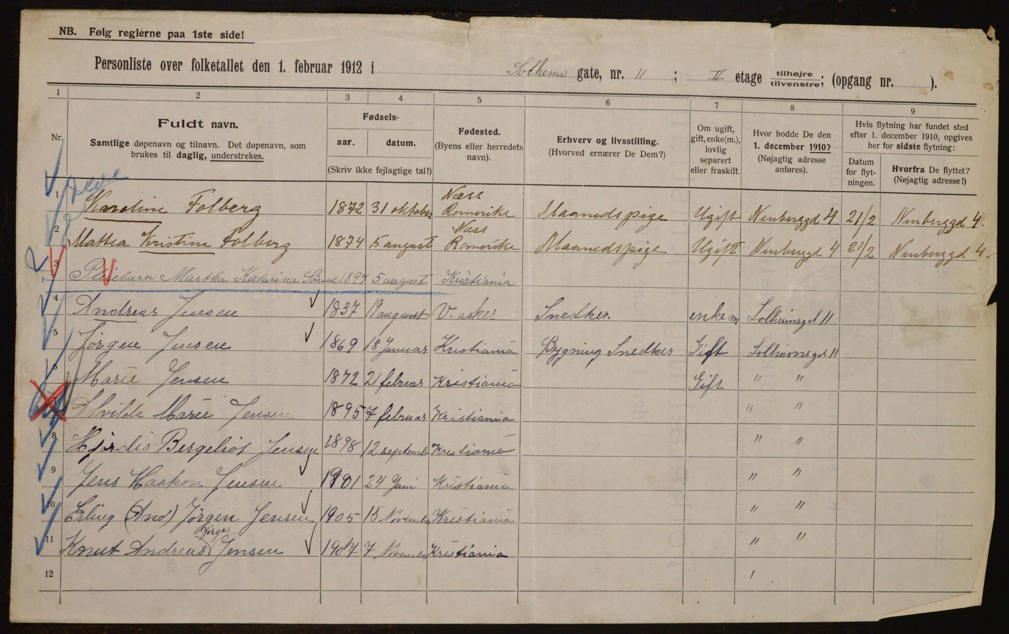 OBA, Municipal Census 1912 for Kristiania, 1912, p. 99934