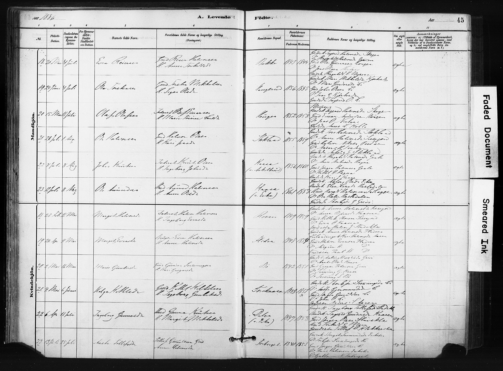 Bø kirkebøker, SAKO/A-257/F/Fa/L0010: Parish register (official) no. 10, 1880-1892, p. 45