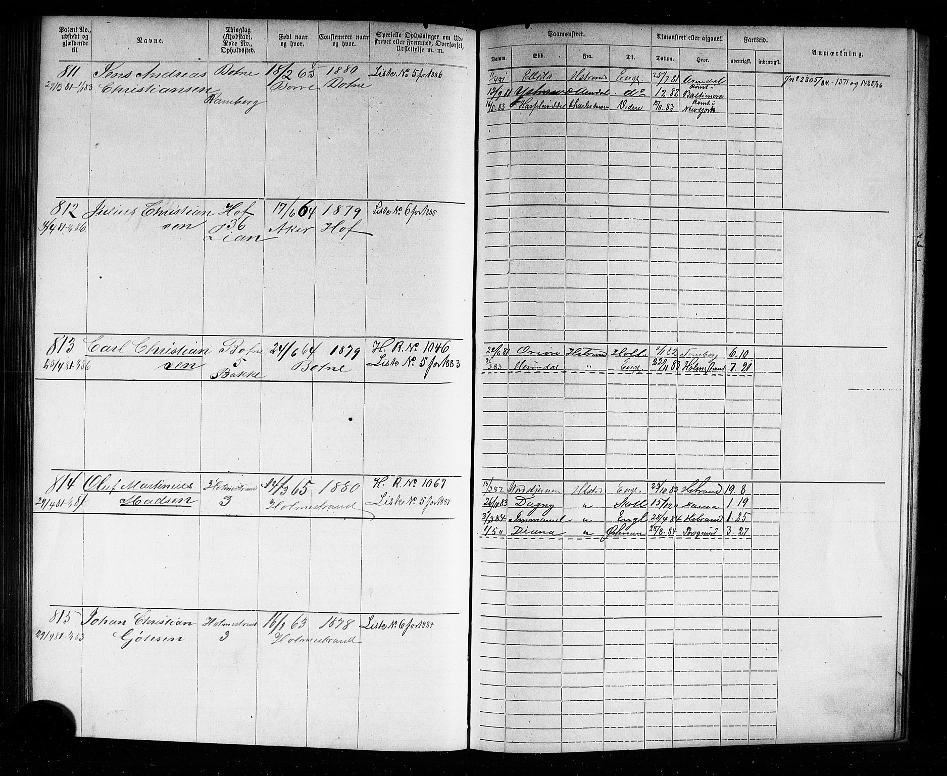 Holmestrand innrulleringskontor, AV/SAKO-A-1151/F/Fb/L0001: Annotasjonsrulle, 1868-1886, p. 167