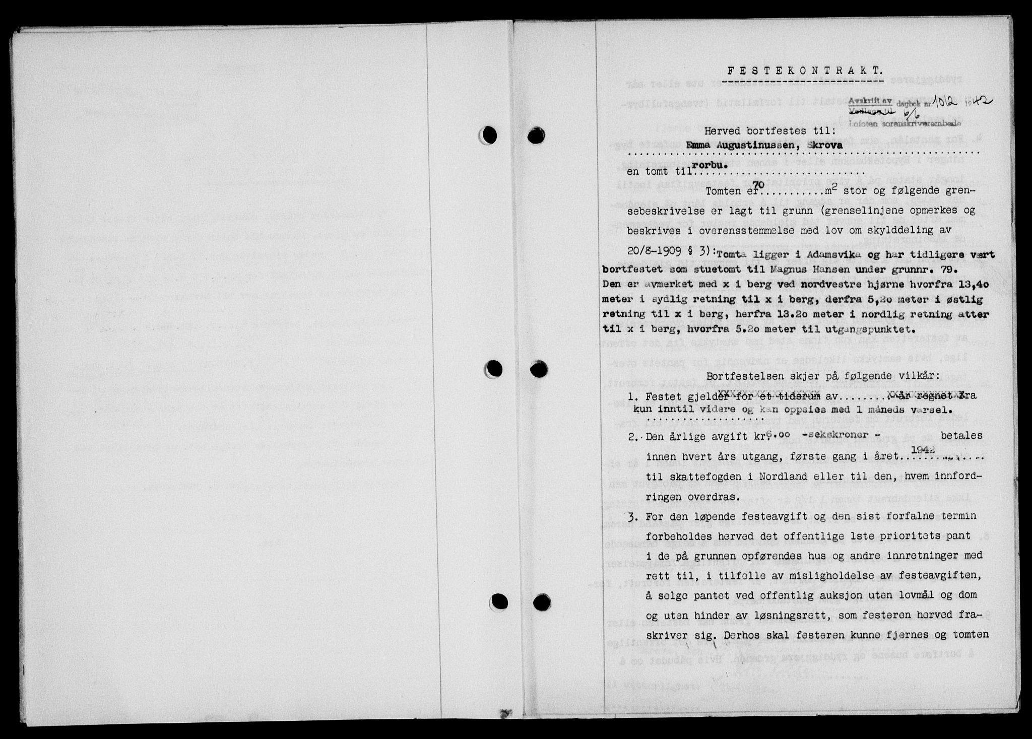 Lofoten sorenskriveri, SAT/A-0017/1/2/2C/L0010a: Mortgage book no. 10a, 1942-1943, Diary no: : 1012/1942