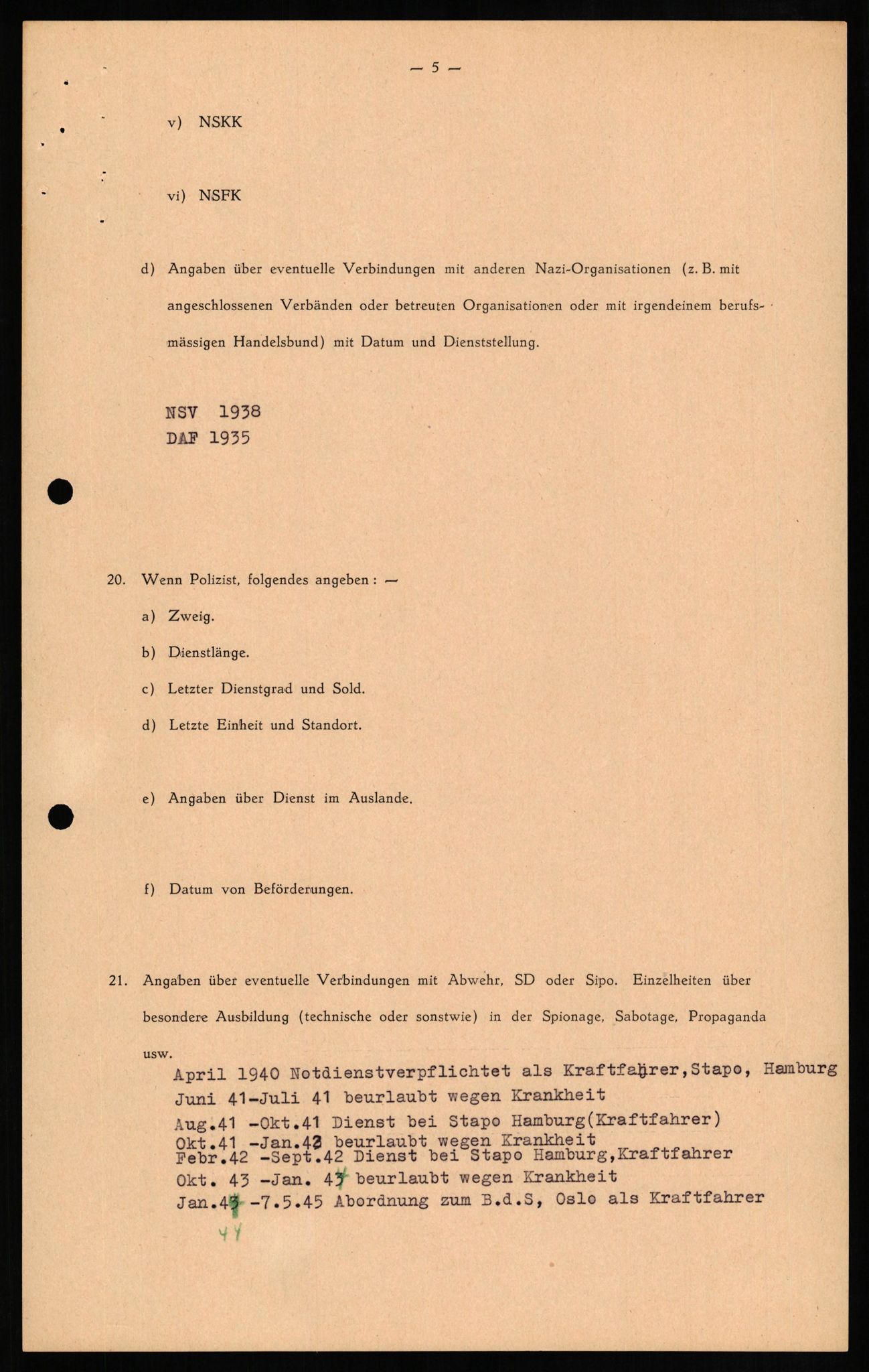 Forsvaret, Forsvarets overkommando II, RA/RAFA-3915/D/Db/L0014: CI Questionaires. Tyske okkupasjonsstyrker i Norge. Tyskere., 1945-1946, p. 412