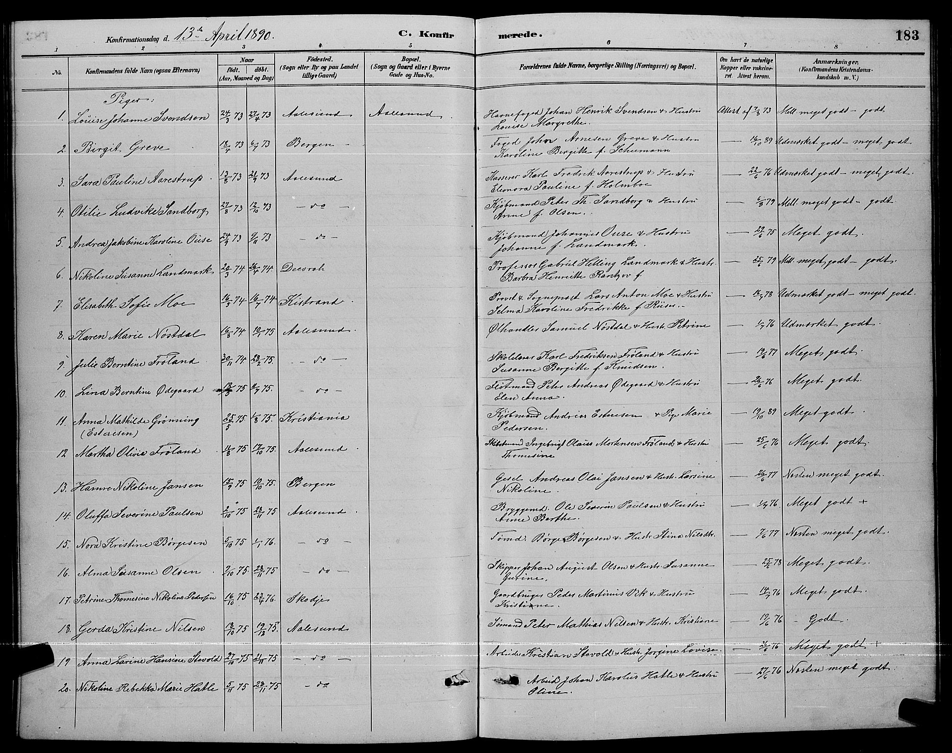 Ministerialprotokoller, klokkerbøker og fødselsregistre - Møre og Romsdal, AV/SAT-A-1454/529/L0467: Parish register (copy) no. 529C04, 1889-1897, p. 183