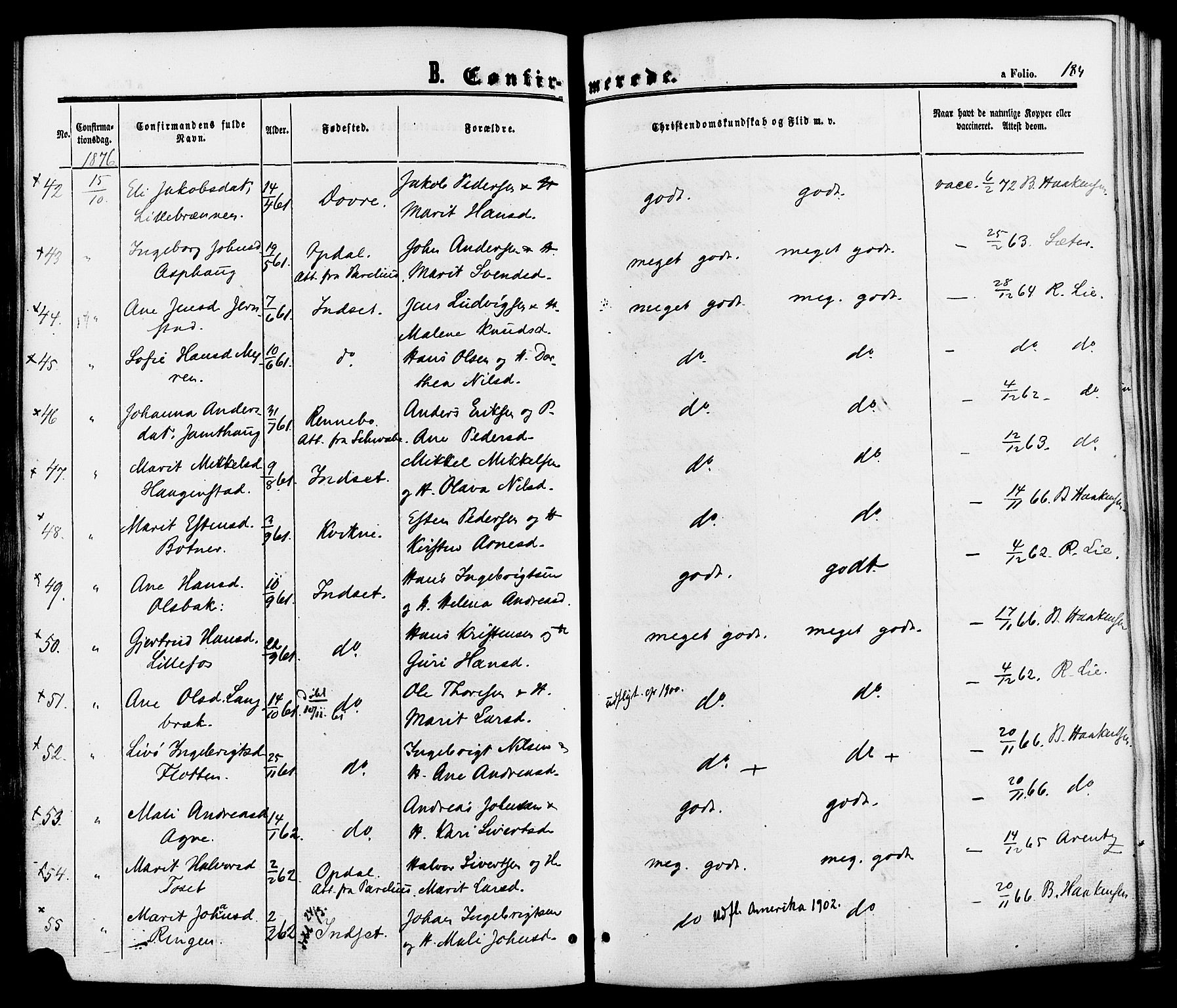 Kvikne prestekontor, SAH/PREST-064/H/Ha/Haa/L0006: Parish register (official) no. 6, 1863-1886, p. 184