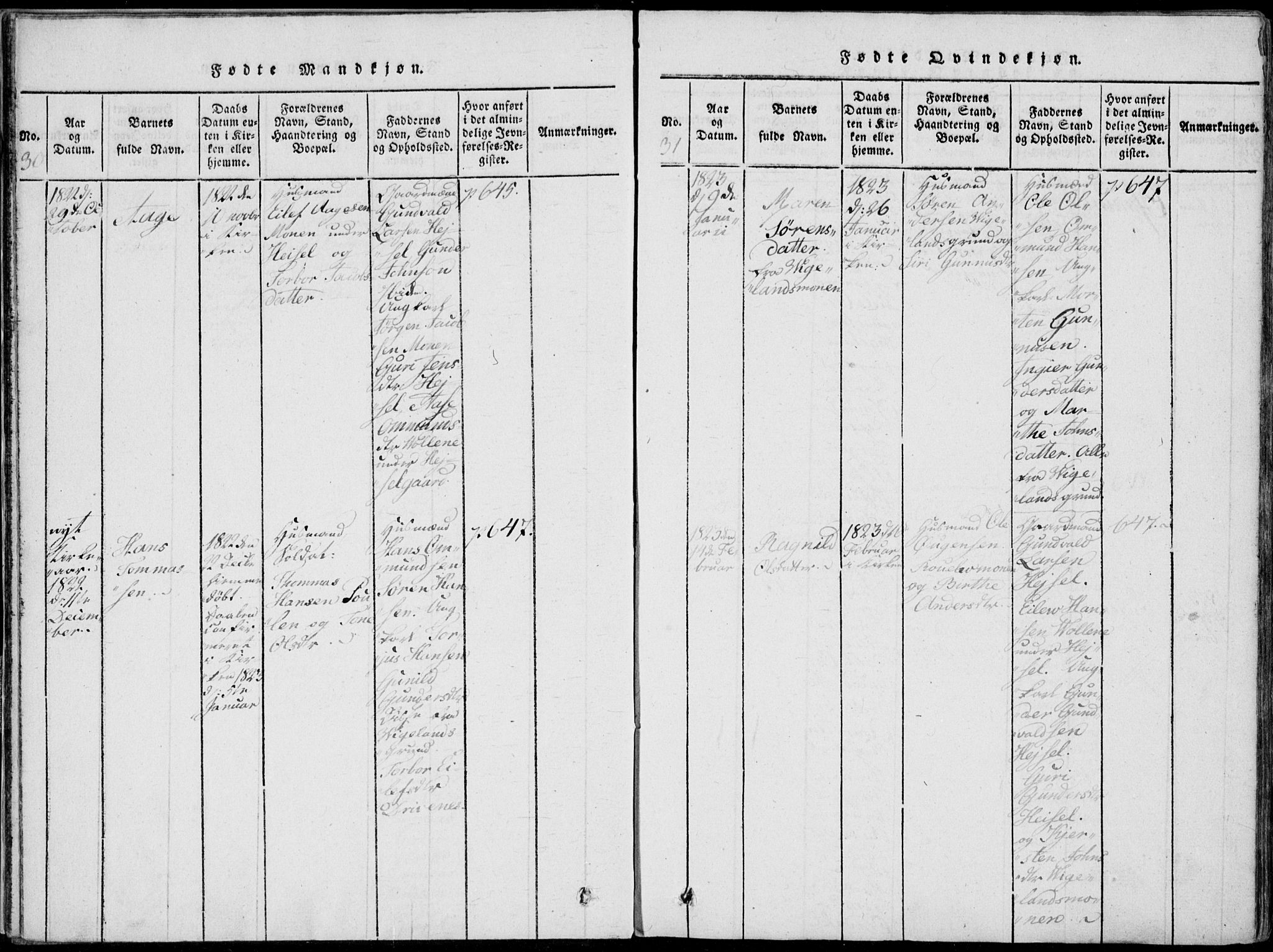 Vennesla sokneprestkontor, AV/SAK-1111-0045/Fa/Fab/L0003: Parish register (official) no. A 3, 1820-1834, p. 30-31