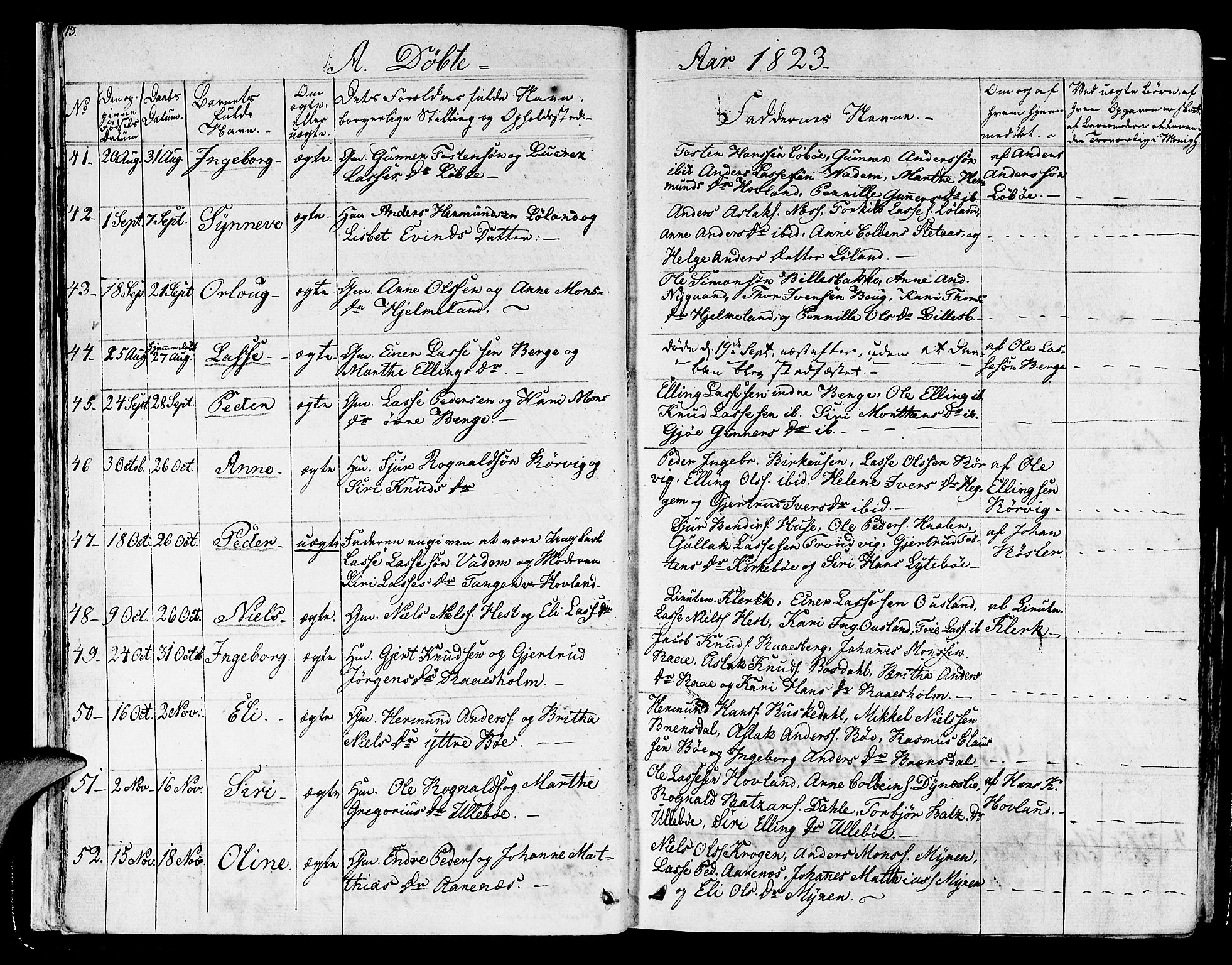 Lavik sokneprestembete, AV/SAB-A-80901: Parish register (official) no. A 2I, 1821-1842, p. 13