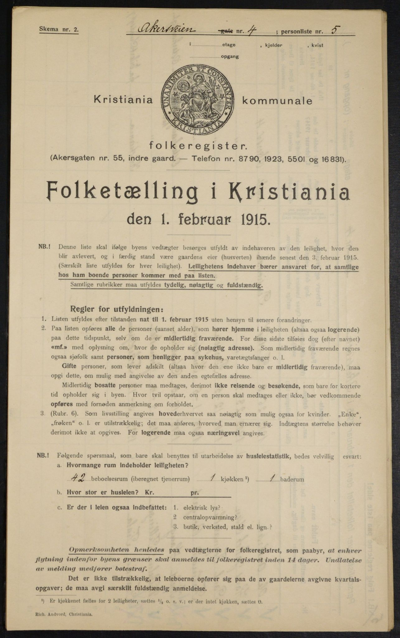 OBA, Municipal Census 1915 for Kristiania, 1915, p. 741