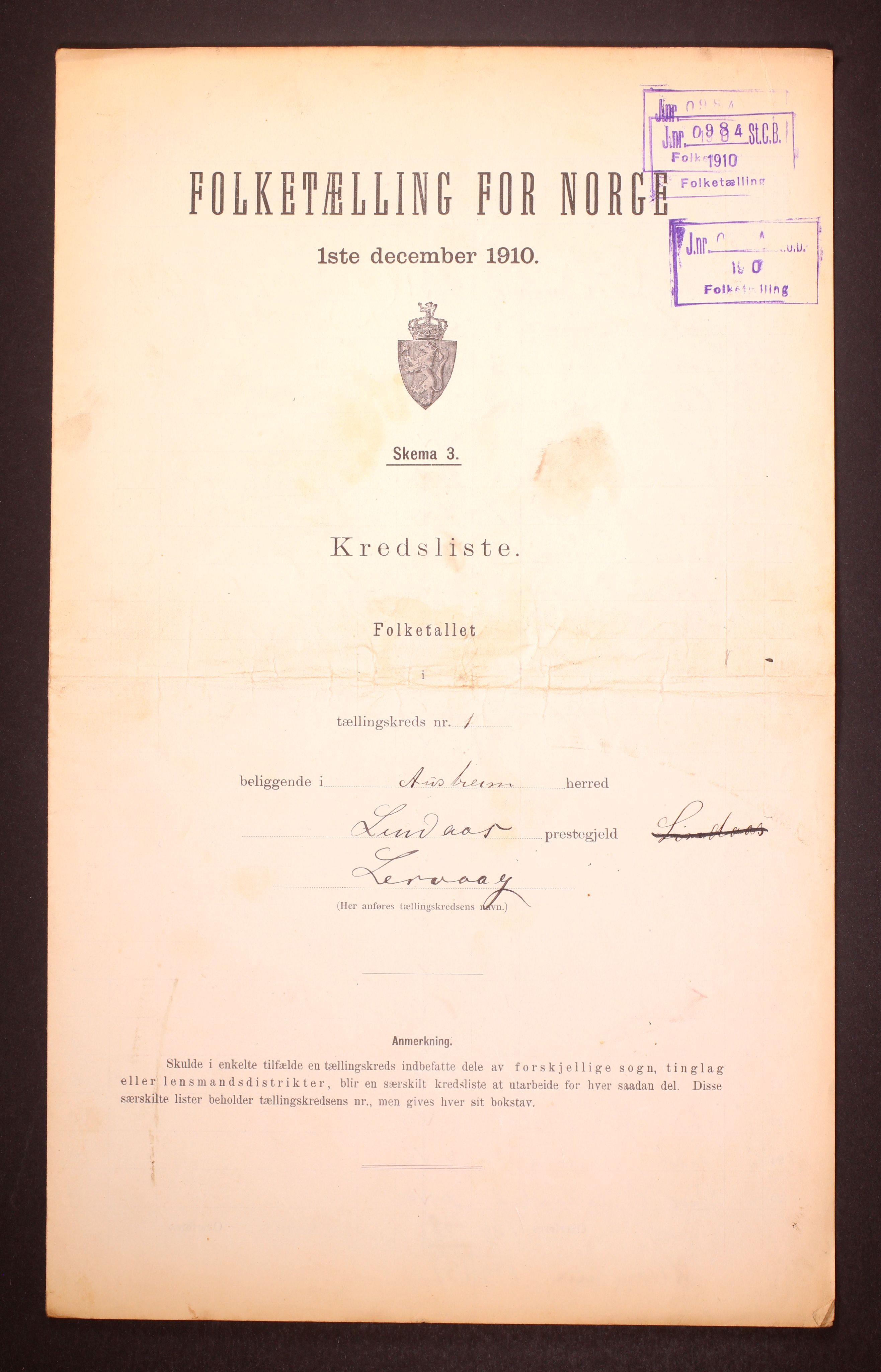 RA, 1910 census for Austrheim, 1910, p. 4