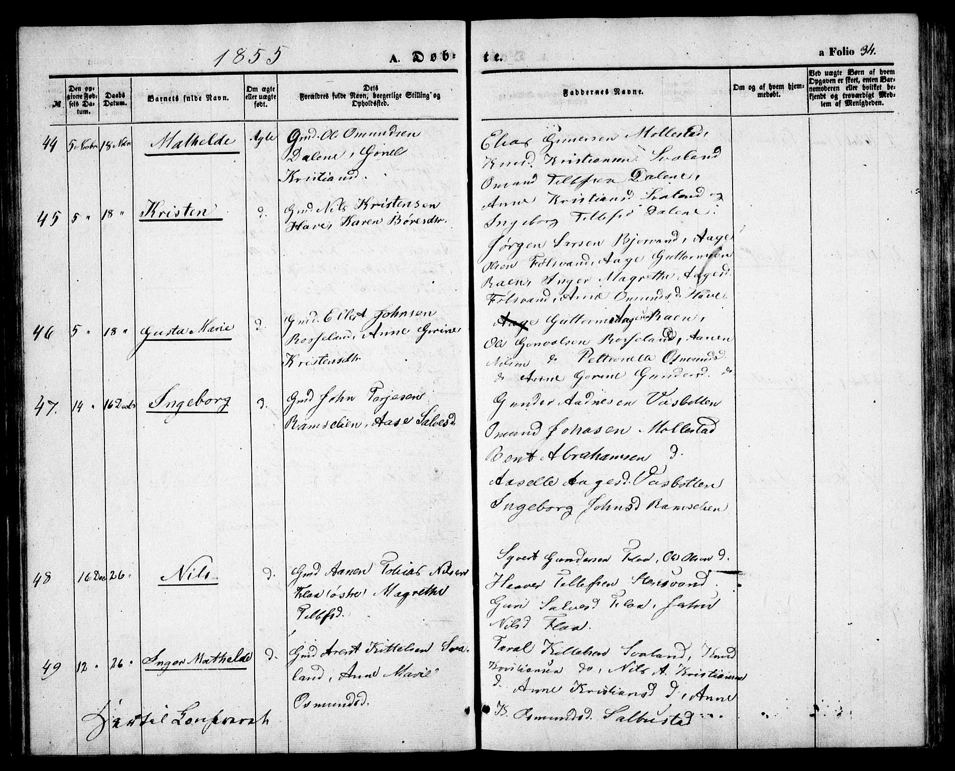 Birkenes sokneprestkontor, AV/SAK-1111-0004/F/Fb/L0002: Parish register (copy) no. B 2, 1849-1876, p. 34