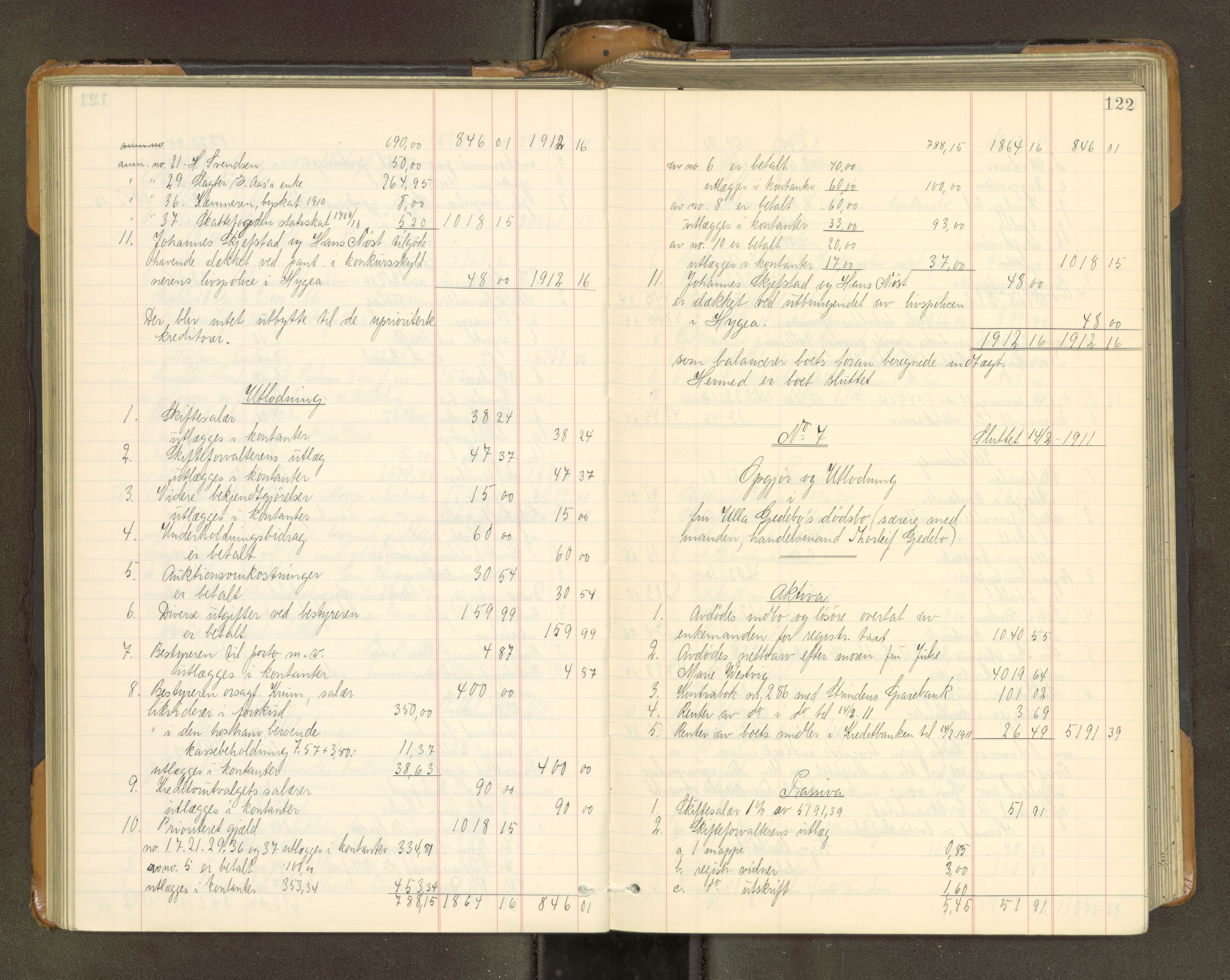 Trondheim byfogd, AV/SAT-A-0003/1/3/3A/L0040: Skifteutlodningsprotokoll - 9/2-1/10. (m/ register), 1910-1913, p. 122