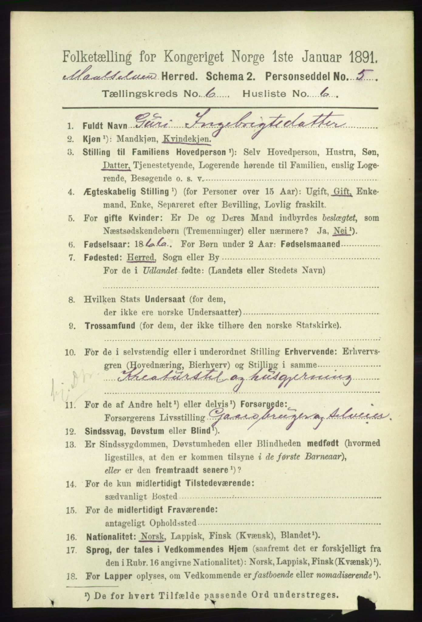RA, 1891 census for 1924 Målselv, 1891, p. 2076