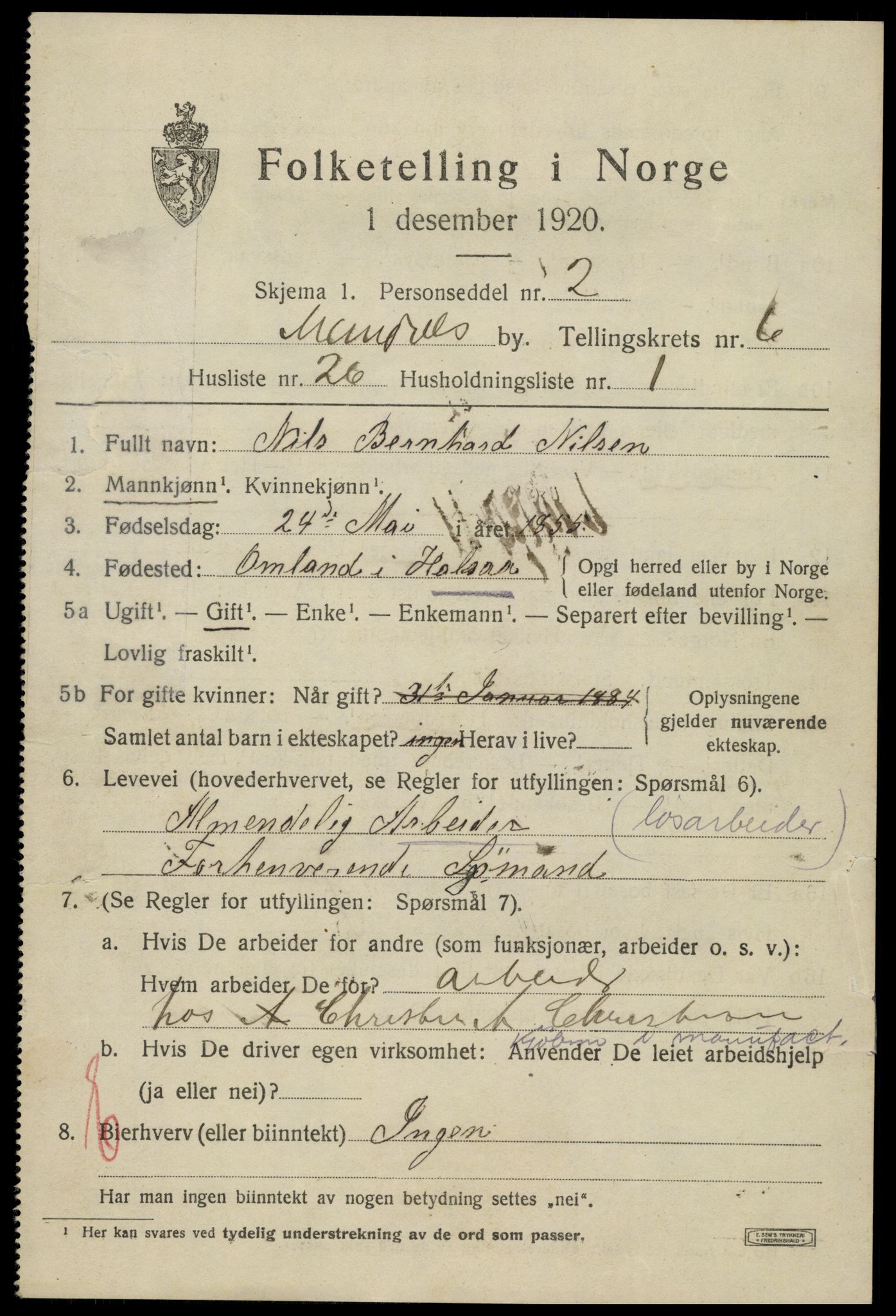 SAK, 1920 census for Mandal, 1920, p. 9381