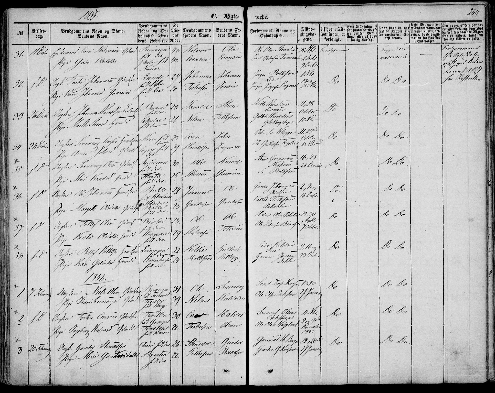 Bø kirkebøker, AV/SAKO-A-257/F/Fa/L0008: Parish register (official) no. 8, 1849-1861, p. 264