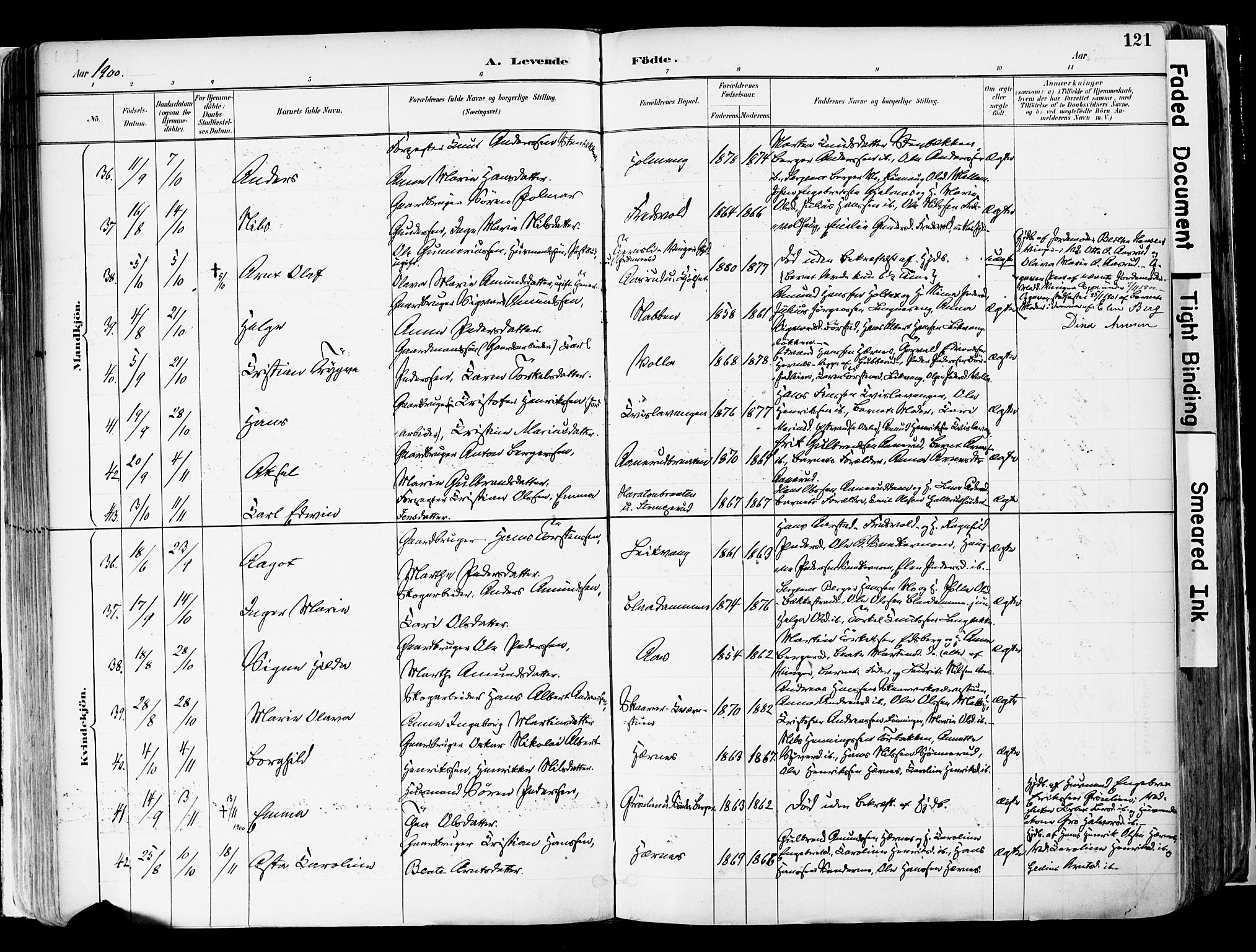 Sør-Odal prestekontor, SAH/PREST-030/H/Ha/Haa/L0006: Parish register (official) no. 6, 1886-1931, p. 121