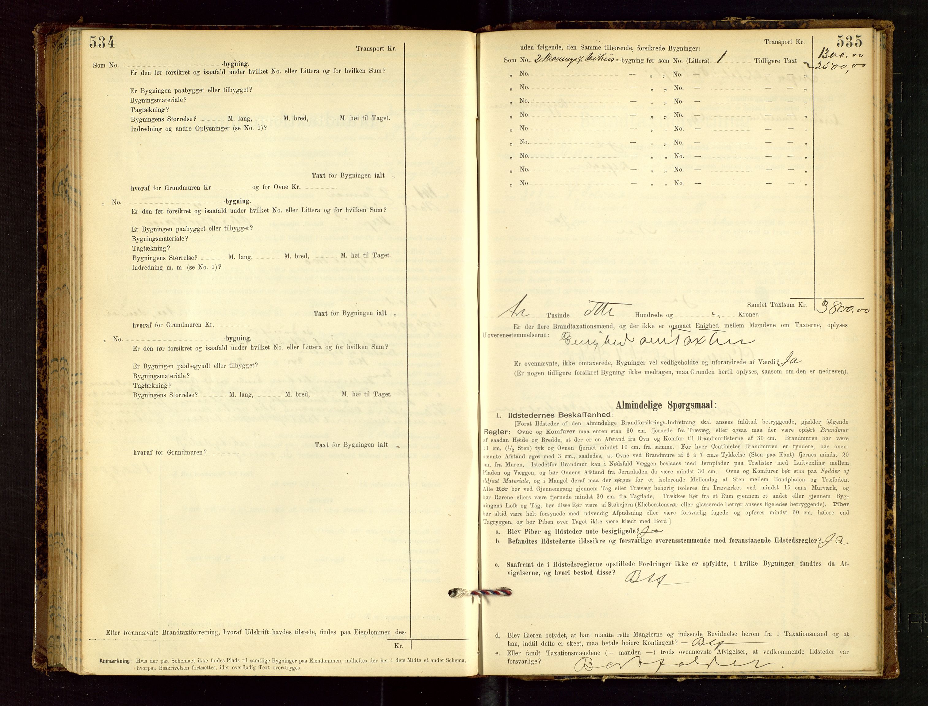 Klepp lensmannskontor, AV/SAST-A-100163/Goc/L0002: "Brandtaxationsprotokol" m/register, 1898-1902, p. 534-535