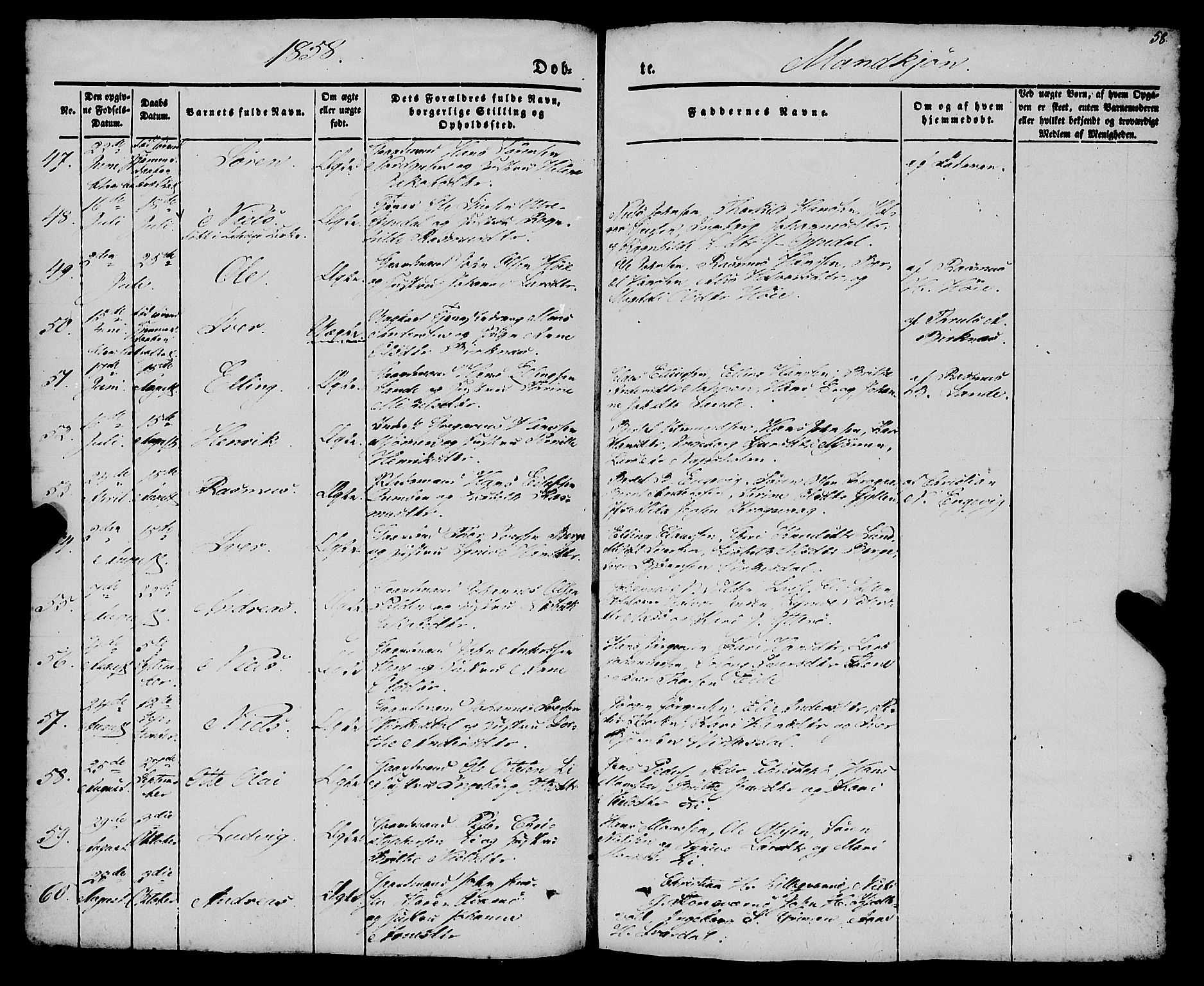 Gulen sokneprestembete, AV/SAB-A-80201/H/Haa/Haaa/L0021: Parish register (official) no. A 21, 1848-1858, p. 58