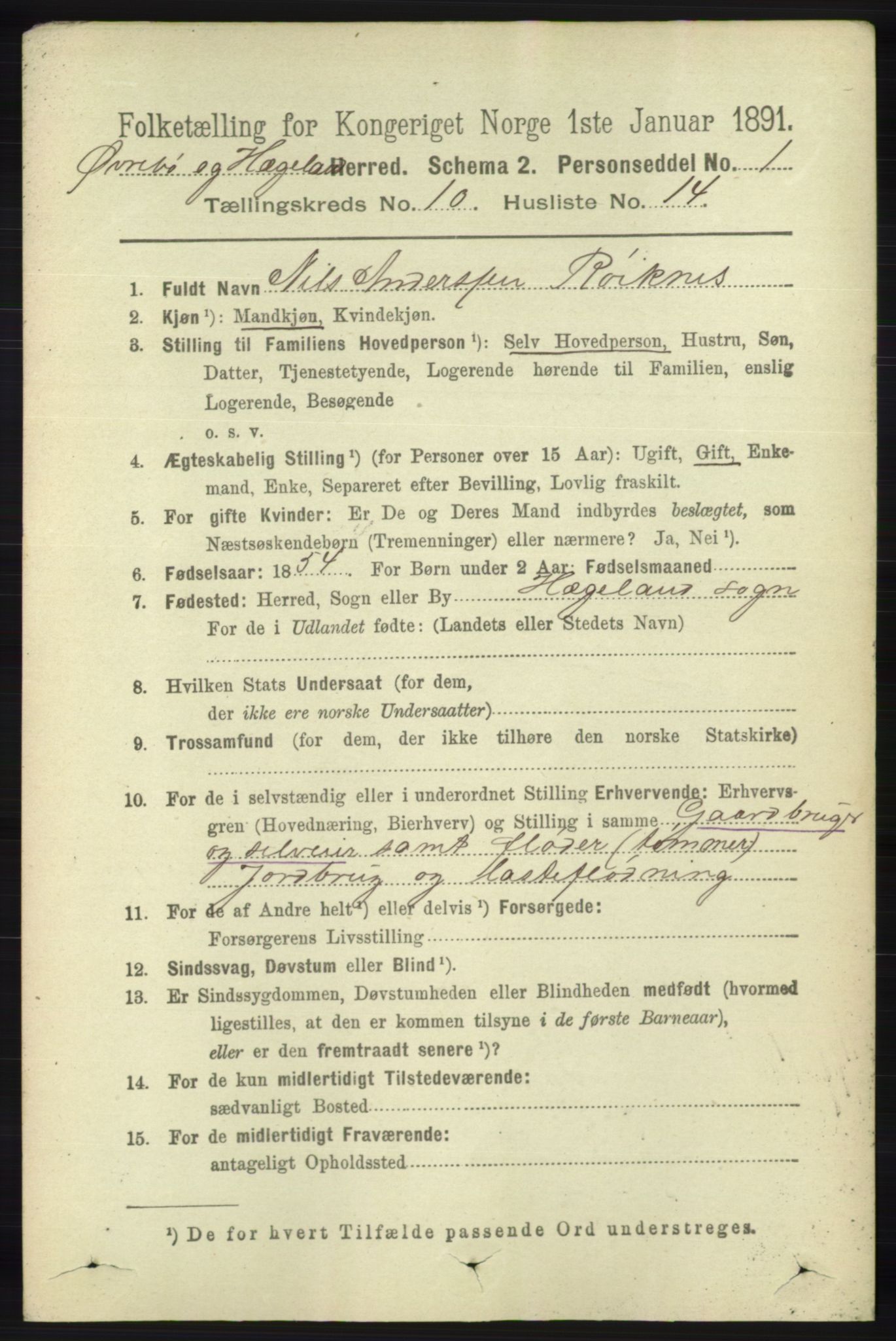 RA, 1891 census for 1016 Øvrebø og Hægeland, 1891, p. 2120