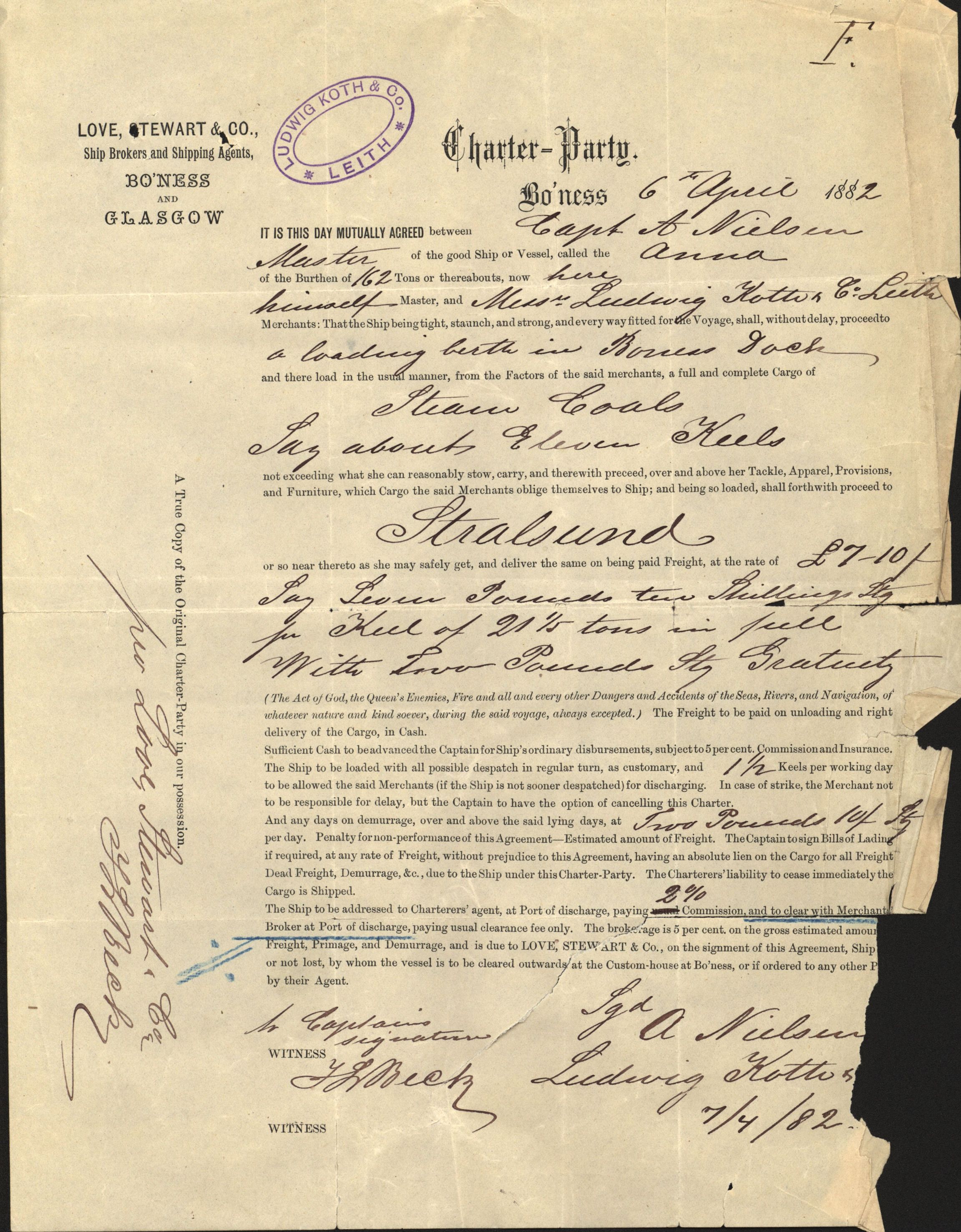 Pa 63 - Østlandske skibsassuranceforening, VEMU/A-1079/G/Ga/L0014/0012: Havaridokumenter / Sophie, Andover, Alliance, Anna, 1882, p. 33